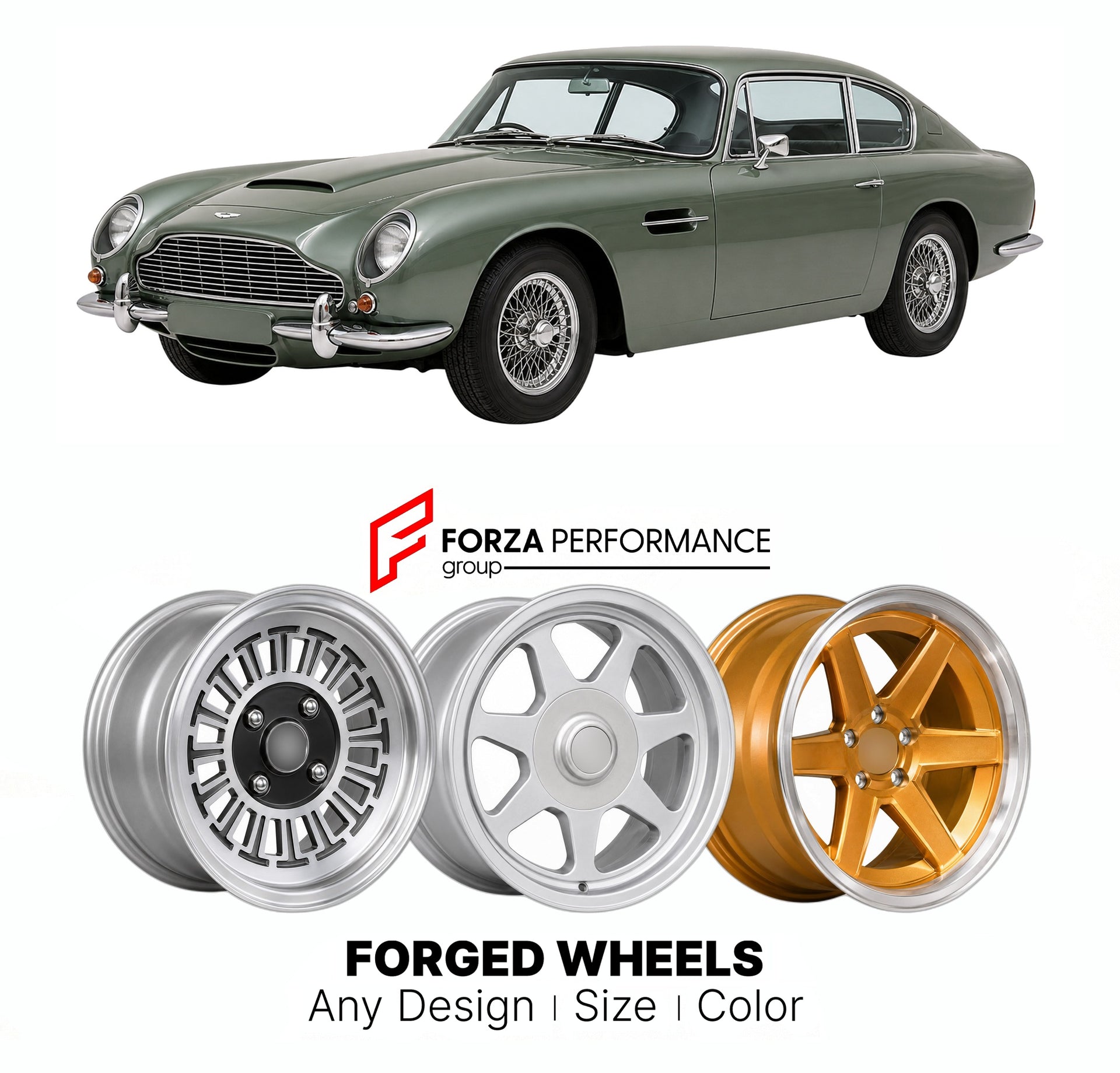 CUSTOM CLASSIC VINTAGE RESTOMOD RETRO OLD SCHOOL FORGED WHEELS RIMS for ASTON MARTIN DB6 DAVID BROWN SERIES 1965 - 1970

Custom forged wheels for Aston Martin DB6 David Brown Series 1965 - 1970. Classic, vintage, restomod wheel designs made to order in custom sizes, offsets, colors and finishes.

We manufacture premium quality forged wheels rims for Aston Martin DB6 David Brown Series 1965 - 1970 in any design, size, color.

THIS WHEEL DESIGN CAN BE CUSTOM-MADE FOR YOUR CAR IN ANY SIZE AND COLOR OPTIONS
Ava