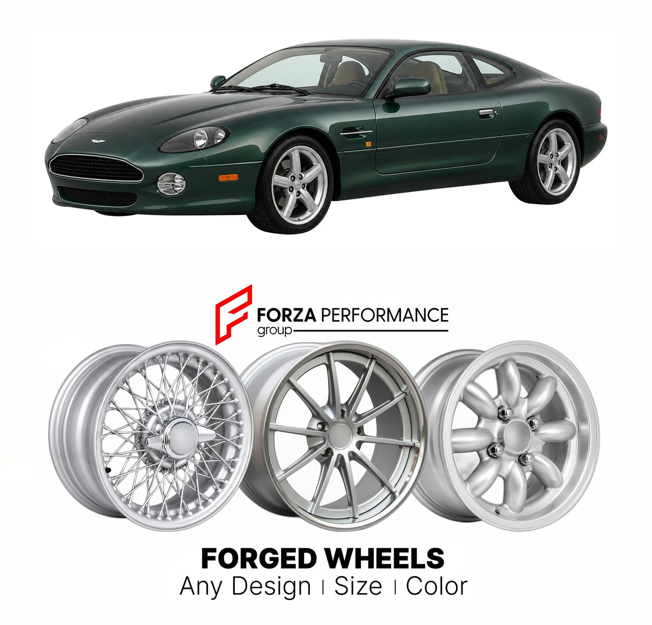 CUSTOM CLASSIC VINTAGE RESTOMOD RETRO OLD SCHOOL FORGED WHEELS RIMS for ASTON MARTIN DB7 VANTAGE 1999 - 2004

Custom forged wheels for Aston Martin DB7 Vantage 1999 - 2004. Classic, vintage, restomod wheel designs made to order in custom sizes, offsets, colors and finishes.

We manufacture premium quality forged wheels rims for Aston Martin DB7 Vantage 1999 - 2004 in any design, size, color.

THIS WHEEL DESIGN CAN BE CUSTOM-MADE FOR YOUR CAR IN ANY SIZE AND COLOR OPTIONS
Available in monoblock, 2-piece, 3-p