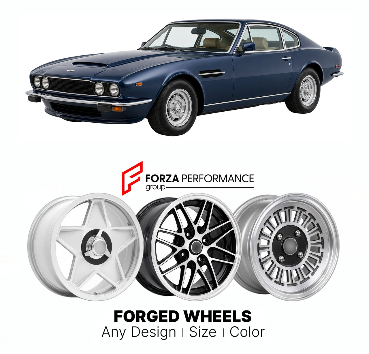 CUSTOM CLASSIC VINTAGE RESTOMOD RETRO OLD SCHOOL FORGED WHEELS RIMS for ASTON MARTIN V8 VANTAGE 1977 - 1989

Custom forged wheels for Aston Martin V8 Vantage 1977 - 1989. Classic, vintage, restomod wheel designs made to order in custom sizes, offsets, colors and finishes.

We manufacture premium quality forged wheels rims for Aston Martin V8 Vantage 1977 - 1989 in any design, size, color.

THIS WHEEL DESIGN CAN BE CUSTOM-MADE FOR YOUR CAR IN ANY SIZE AND COLOR OPTIONS
Available in monoblock, 2-piece, 3-piec