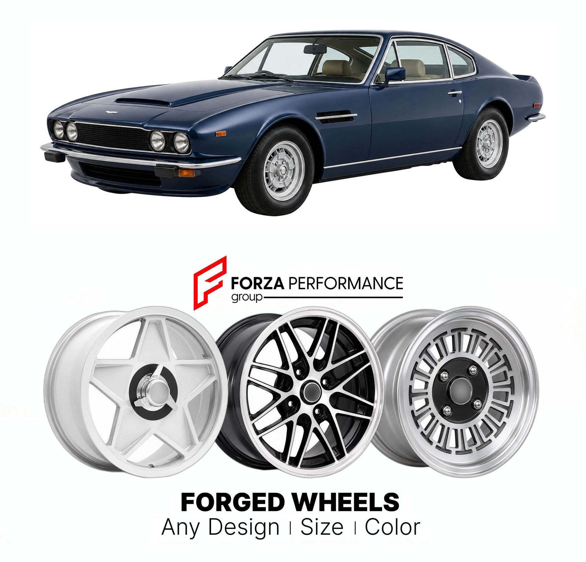 CUSTOM CLASSIC VINTAGE RESTOMOD RETRO OLD SCHOOL FORGED WHEELS RIMS for ASTON MARTIN V8 VANTAGE 1977 - 1989

Custom forged wheels for Aston Martin V8 Vantage 1977 - 1989. Classic, vintage, restomod wheel designs made to order in custom sizes, offsets, colors and finishes.

We manufacture premium quality forged wheels rims for Aston Martin V8 Vantage 1977 - 1989 in any design, size, color.

THIS WHEEL DESIGN CAN BE CUSTOM-MADE FOR YOUR CAR IN ANY SIZE AND COLOR OPTIONS
Available in monoblock, 2-piece, 3-piec