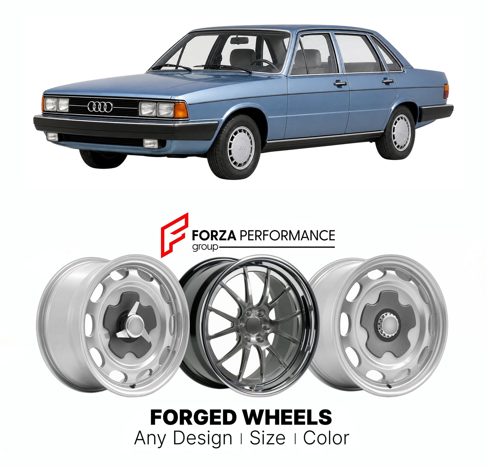 CUSTOM CLASSIC VINTAGE RESTOMOD RETRO OLD SCHOOL FORGED WHEELS RIMS for AUDI 100 200 A6 C3 1983 - 1991

Custom forged wheels for Audi 100 200 A6 C3 1983 - 1991. Classic, vintage, restomod wheel designs made to order in custom sizes, offsets, colors and finishes.

We manufacture premium quality forged wheels rims for Audi 100 200 A6 C3 1983 - 1991 in any design, size, color.

THIS WHEEL DESIGN CAN BE CUSTOM-MADE FOR YOUR CAR IN ANY SIZE AND COLOR OPTIONS
Available in monoblock, 2-piece, 3-piece, duoblock, be