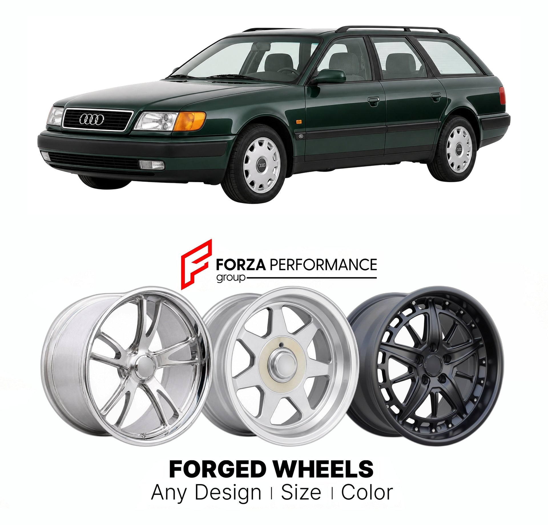 CUSTOM CLASSIC VINTAGE RESTOMOD RETRO OLD SCHOOL FORGED WHEELS RIMS for AUDI 100 200 A6 AVANT C4 1994 - 1997

Custom forged wheels for Audi 100 200 A6 Avant C4 1994 - 1997. Classic, vintage, restomod wheel designs made to order in custom sizes, offsets, colors and finishes.

We manufacture premium quality forged wheels rims for Audi 100 200 A6 Avant C4 1994 - 1997 in any design, size, color.

THIS WHEEL DESIGN CAN BE CUSTOM-MADE FOR YOUR CAR IN ANY SIZE AND COLOR OPTIONS
Available in monoblock, 2-piece, 3-p