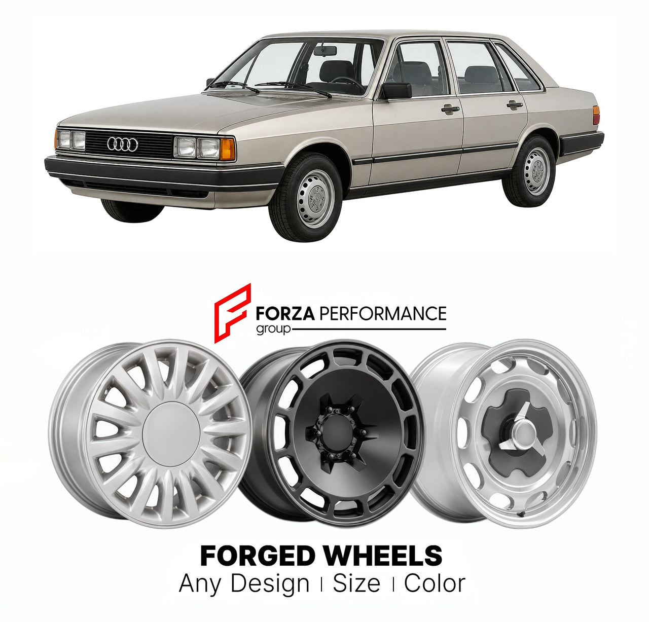 CUSTOM CLASSIC VINTAGE RESTOMOD RETRO OLD SCHOOL FORGED WHEELS RIMS for AUDI 100 200 C3 1982 - 1991

Custom forged wheels for Audi 100 200 C3 1982 - 1991. Classic, vintage, restomod wheel designs made to order in custom sizes, offsets, colors and finishes.

We manufacture premium quality forged wheels rims for Audi 100 200 C3 1982 - 1991 in any design, size, color.

THIS WHEEL DESIGN CAN BE CUSTOM-MADE FOR YOUR CAR IN ANY SIZE AND COLOR OPTIONS
Available in monoblock, 2-piece, 3-piece, duoblock, beadlock
3D