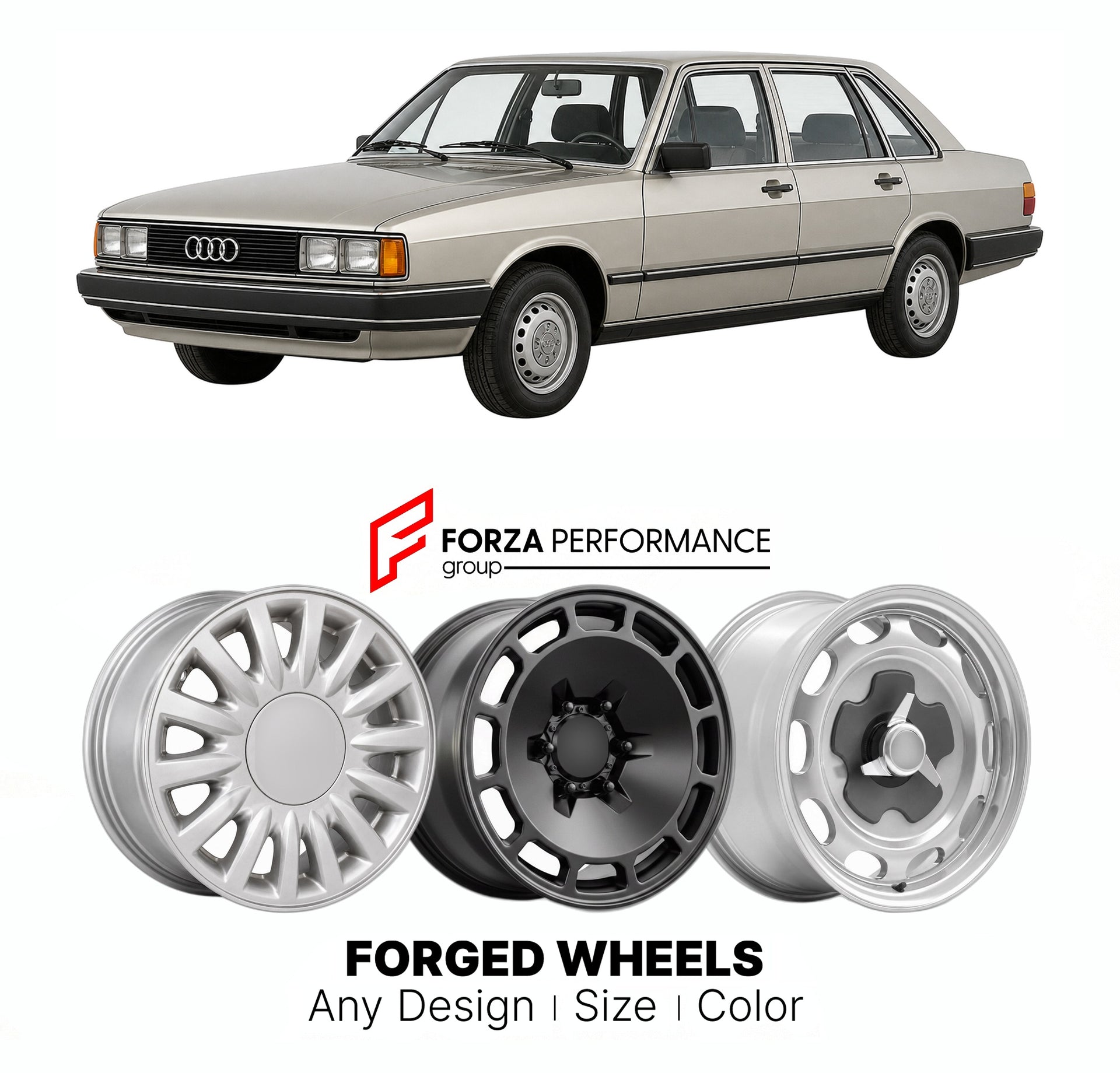 CUSTOM CLASSIC VINTAGE RESTOMOD RETRO OLD SCHOOL FORGED WHEELS RIMS for AUDI 100 200 C3 1982 - 1991

Custom forged wheels for Audi 100 200 C3 1982 - 1991. Classic, vintage, restomod wheel designs made to order in custom sizes, offsets, colors and finishes.

We manufacture premium quality forged wheels rims for Audi 100 200 C3 1982 - 1991 in any design, size, color.

THIS WHEEL DESIGN CAN BE CUSTOM-MADE FOR YOUR CAR IN ANY SIZE AND COLOR OPTIONS
Available in monoblock, 2-piece, 3-piece, duoblock, beadlock
3D