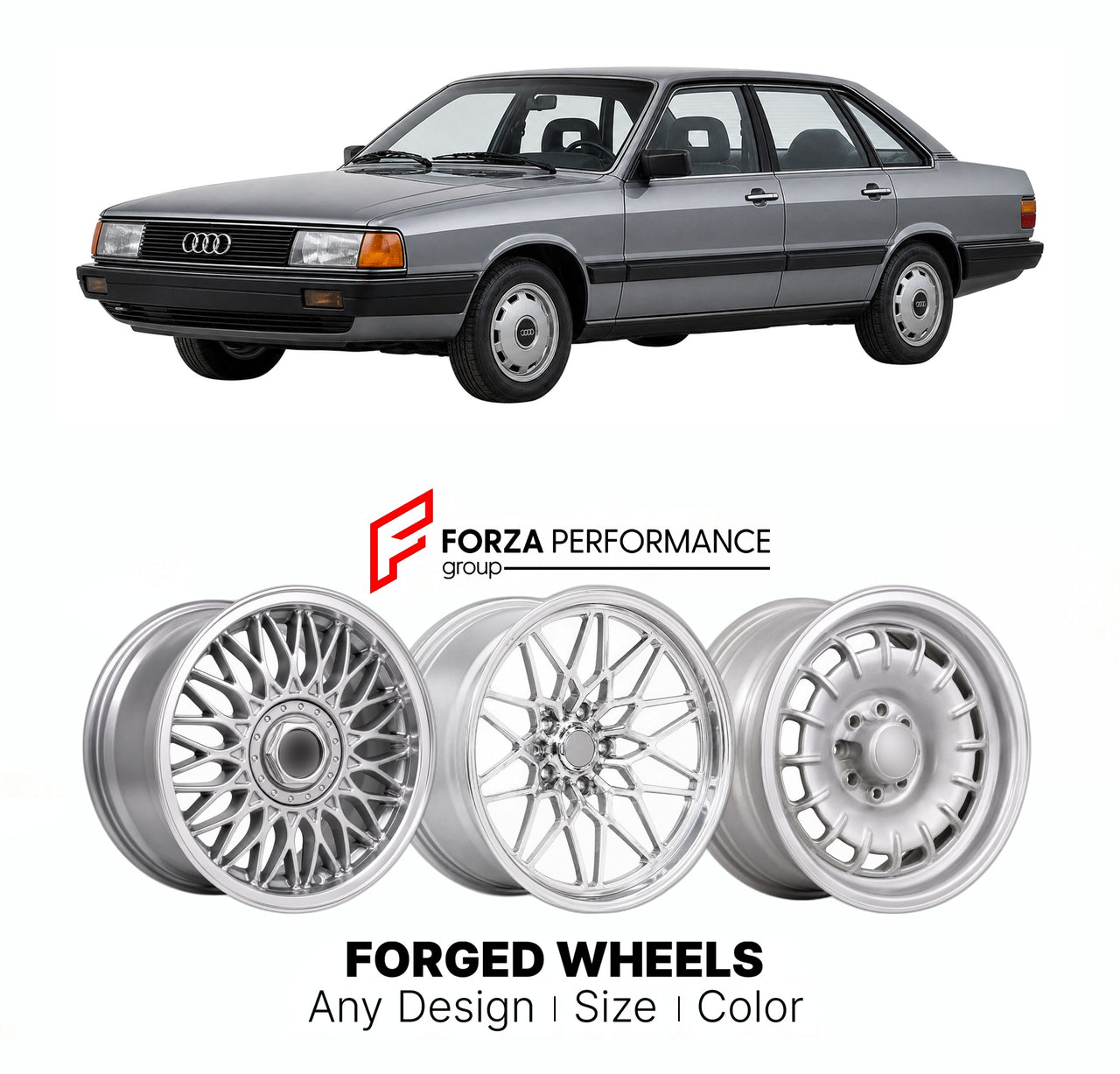 CUSTOM CLASSIC VINTAGE RESTOMOD RETRO OLD SCHOOL FORGED WHEELS RIMS for AUDI 100 C3 1982 - 1991

Custom forged wheels for Audi 100 C3 1982 - 1991. Classic, vintage, restomod wheel designs made to order in custom sizes, offsets, colors and finishes.

We manufacture premium quality forged wheels rims for Audi 100 C3 1982 - 1991 in any design, size, color.

THIS WHEEL DESIGN CAN BE CUSTOM-MADE FOR YOUR CAR IN ANY SIZE AND COLOR OPTIONS
Available in monoblock, 2-piece, 3-piece, duoblock, beadlock
3D wheel rende