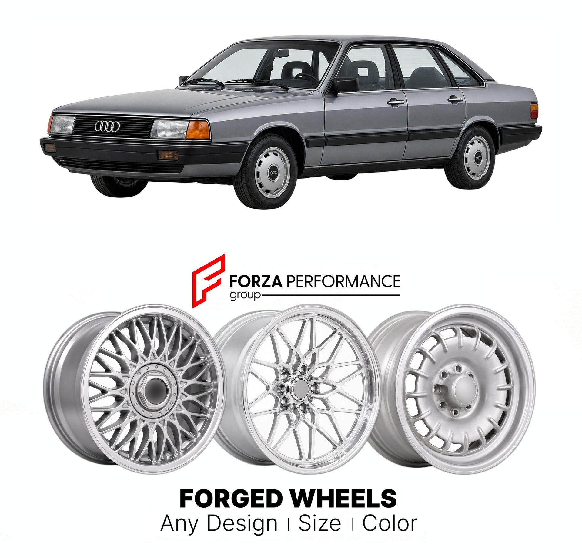 CUSTOM CLASSIC VINTAGE RESTOMOD RETRO OLD SCHOOL FORGED WHEELS RIMS for AUDI 100 C3 1982 - 1991

Custom forged wheels for Audi 100 C3 1982 - 1991. Classic, vintage, restomod wheel designs made to order in custom sizes, offsets, colors and finishes.

We manufacture premium quality forged wheels rims for Audi 100 C3 1982 - 1991 in any design, size, color.

THIS WHEEL DESIGN CAN BE CUSTOM-MADE FOR YOUR CAR IN ANY SIZE AND COLOR OPTIONS
Available in monoblock, 2-piece, 3-piece, duoblock, beadlock
3D wheel rende