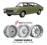 CUSTOM CLASSIC VINTAGE RESTOMOD RETRO OLD SCHOOL FORGED WHEELS RIMS for AUDI 100 COUPE S C1 1969 - 1976

Custom forged wheels for Audi 100 Coupe S C1 1969 - 1976. Classic, vintage, restomod wheel designs made to order in custom sizes, offsets, colors and finishes.

We manufacture premium quality forged wheels rims for Audi 100 Coupe S C1 1969 - 1976 in any design, size, color.

THIS WHEEL DESIGN CAN BE CUSTOM-MADE FOR YOUR CAR IN ANY SIZE AND COLOR OPTIONS
Available in monoblock, 2-piece, 3-piece, duoblock,