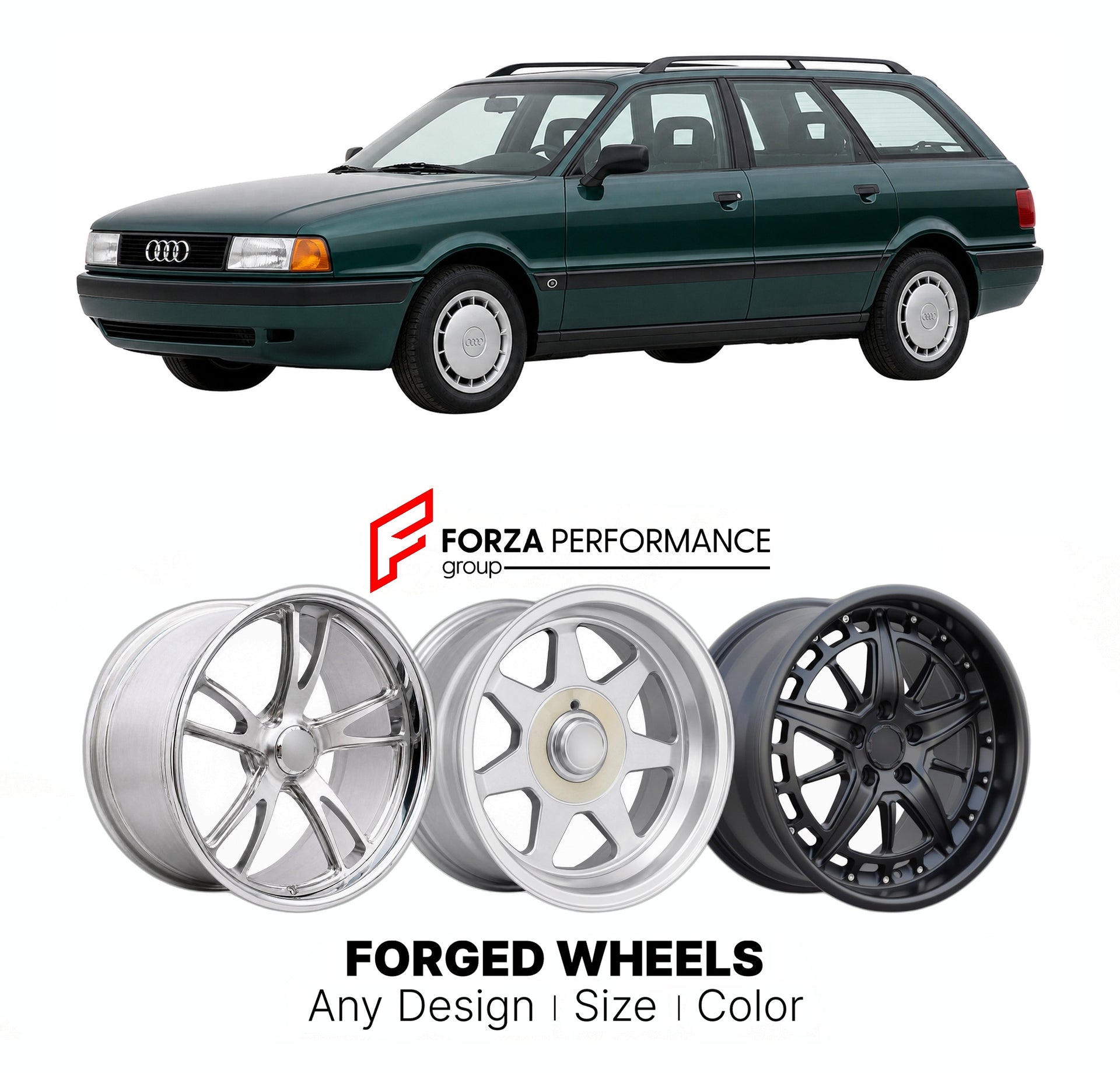 CUSTOM CLASSIC VINTAGE RESTOMOD RETRO OLD SCHOOL FORGED WHEELS RIMS for AUDI 80 90 AVANT B4 1992 - 1996

Custom forged wheels for Audi 80 90 Avant B4 1992 - 1996. Classic, vintage, restomod wheel designs made to order in custom sizes, offsets, colors and finishes.

We manufacture premium quality forged wheels rims for Audi 80 90 Avant B4 1992 - 1996 in any design, size, color.

THIS WHEEL DESIGN CAN BE CUSTOM-MADE FOR YOUR CAR IN ANY SIZE AND COLOR OPTIONS
Available in monoblock, 2-piece, 3-piece, duoblock,