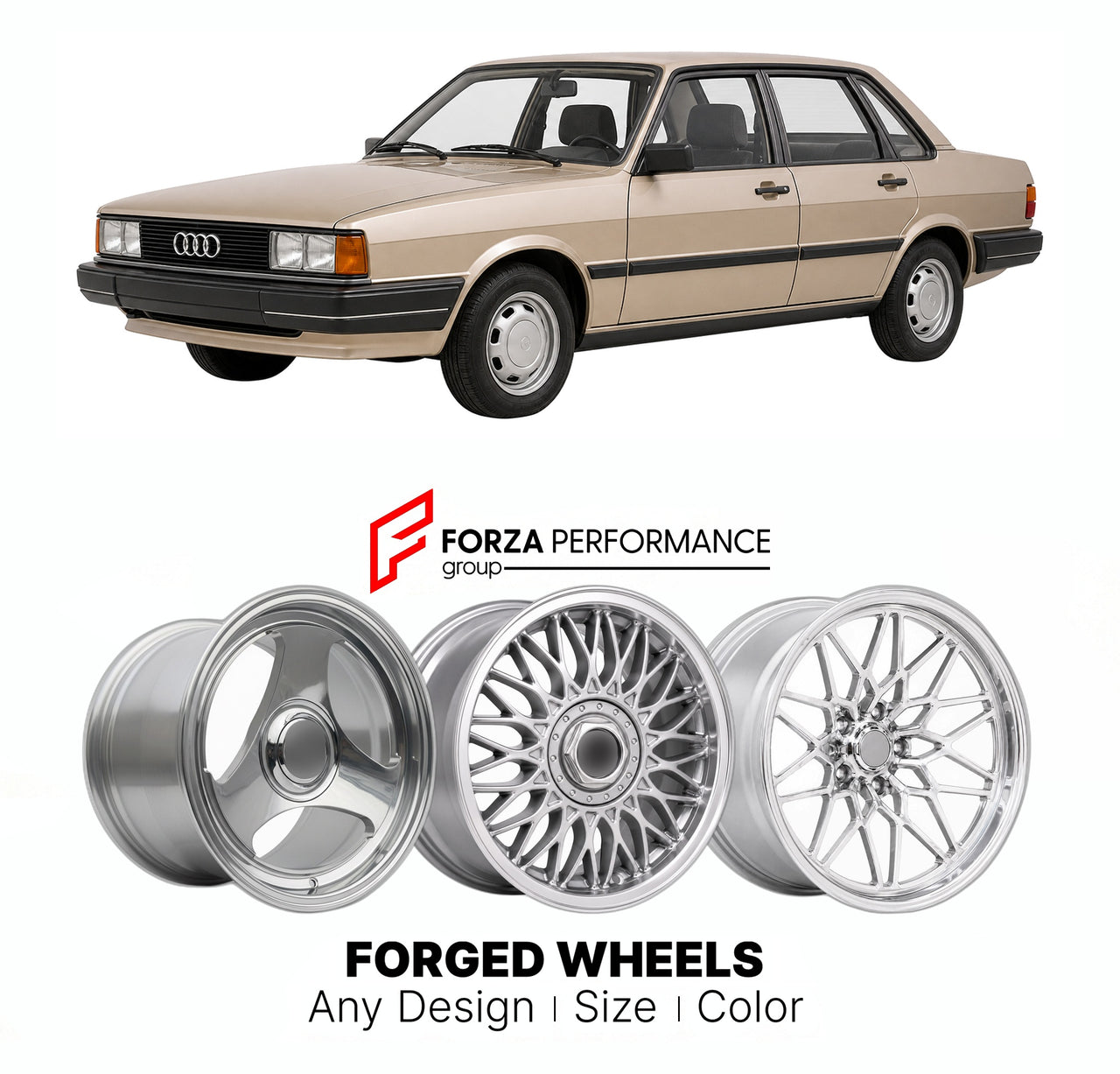 CUSTOM CLASSIC VINTAGE RESTOMOD RETRO OLD SCHOOL FORGED WHEELS RIMS for AUDI 80 90 B2 1984 - 1987

Custom forged wheels for Audi 80 90 B2 1984 - 1987. Classic, vintage, restomod wheel designs made to order in custom sizes, offsets, colors and finishes.

We manufacture premium quality forged wheels rims for Audi 80 90 B2 1984 - 1987 in any design, size, color.

THIS WHEEL DESIGN CAN BE CUSTOM-MADE FOR YOUR CAR IN ANY SIZE AND COLOR OPTIONS
Available in monoblock, 2-piece, 3-piece, duoblock, beadlock
3D wheel