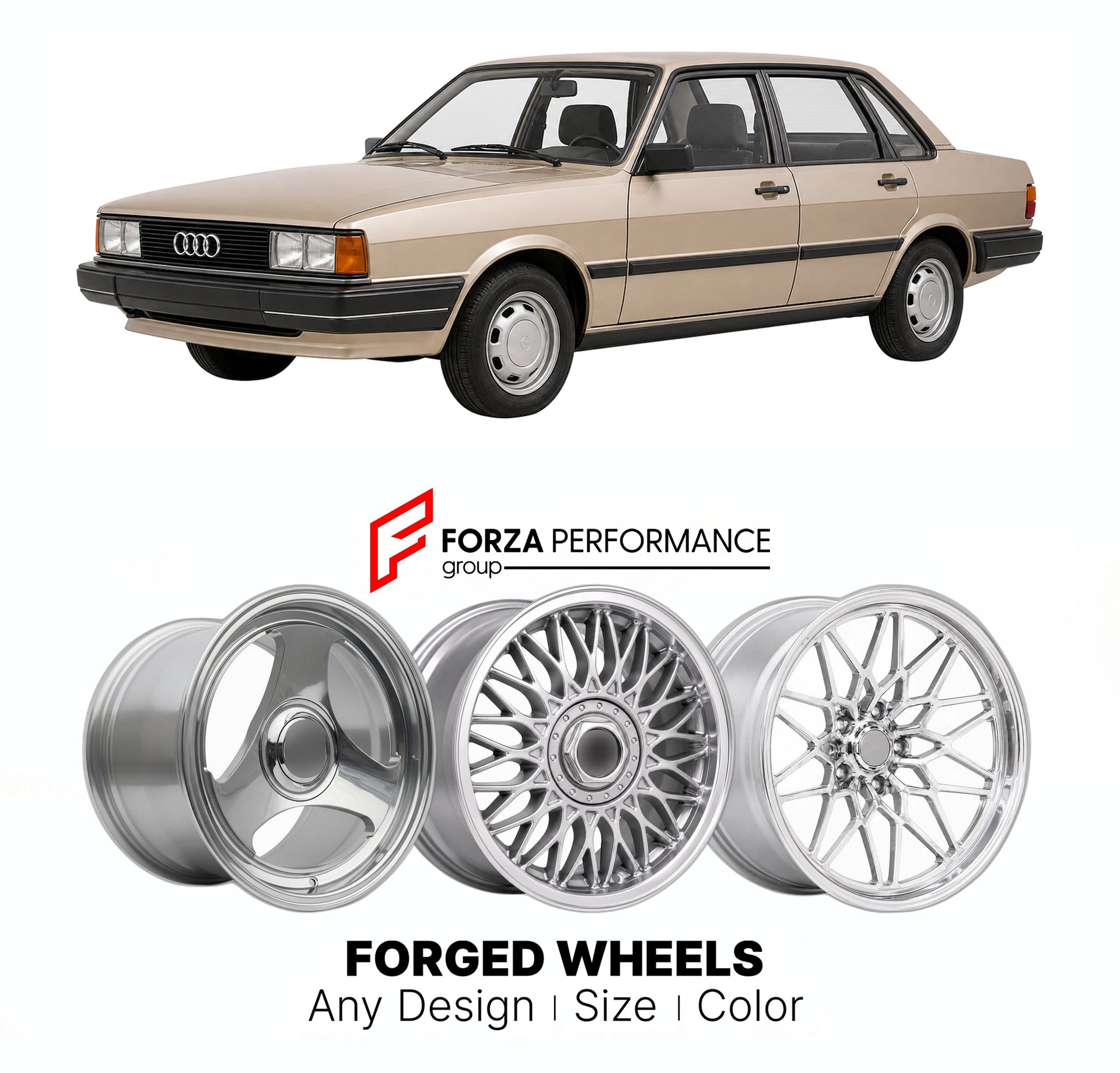 CUSTOM CLASSIC VINTAGE RESTOMOD RETRO OLD SCHOOL FORGED WHEELS RIMS for AUDI 80 90 B2 1984 - 1987

Custom forged wheels for Audi 80 90 B2 1984 - 1987. Classic, vintage, restomod wheel designs made to order in custom sizes, offsets, colors and finishes.

We manufacture premium quality forged wheels rims for Audi 80 90 B2 1984 - 1987 in any design, size, color.

THIS WHEEL DESIGN CAN BE CUSTOM-MADE FOR YOUR CAR IN ANY SIZE AND COLOR OPTIONS
Available in monoblock, 2-piece, 3-piece, duoblock, beadlock
3D wheel