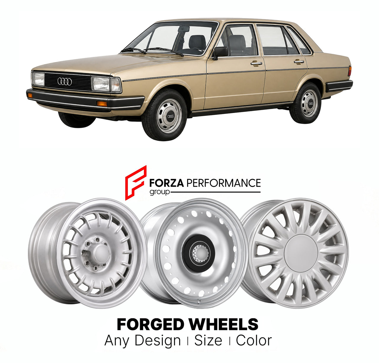 CUSTOM CLASSIC VINTAGE RESTOMOD RETRO OLD SCHOOL FORGED WHEELS RIMS for AUDI 80 90 B2 TYP 81 85 1978 - 1986

Custom forged wheels for Audi 80 90 B2 Typ 81 85 1978 - 1986. Classic, vintage, restomod wheel designs made to order in custom sizes, offsets, colors and finishes.

We manufacture premium quality forged wheels rims for Audi 80 90 B2 Typ 81 85 1978 - 1986 in any design, size, color.

THIS WHEEL DESIGN CAN BE CUSTOM-MADE FOR YOUR CAR IN ANY SIZE AND COLOR OPTIONS
Available in monoblock, 2-piece, 3-piec