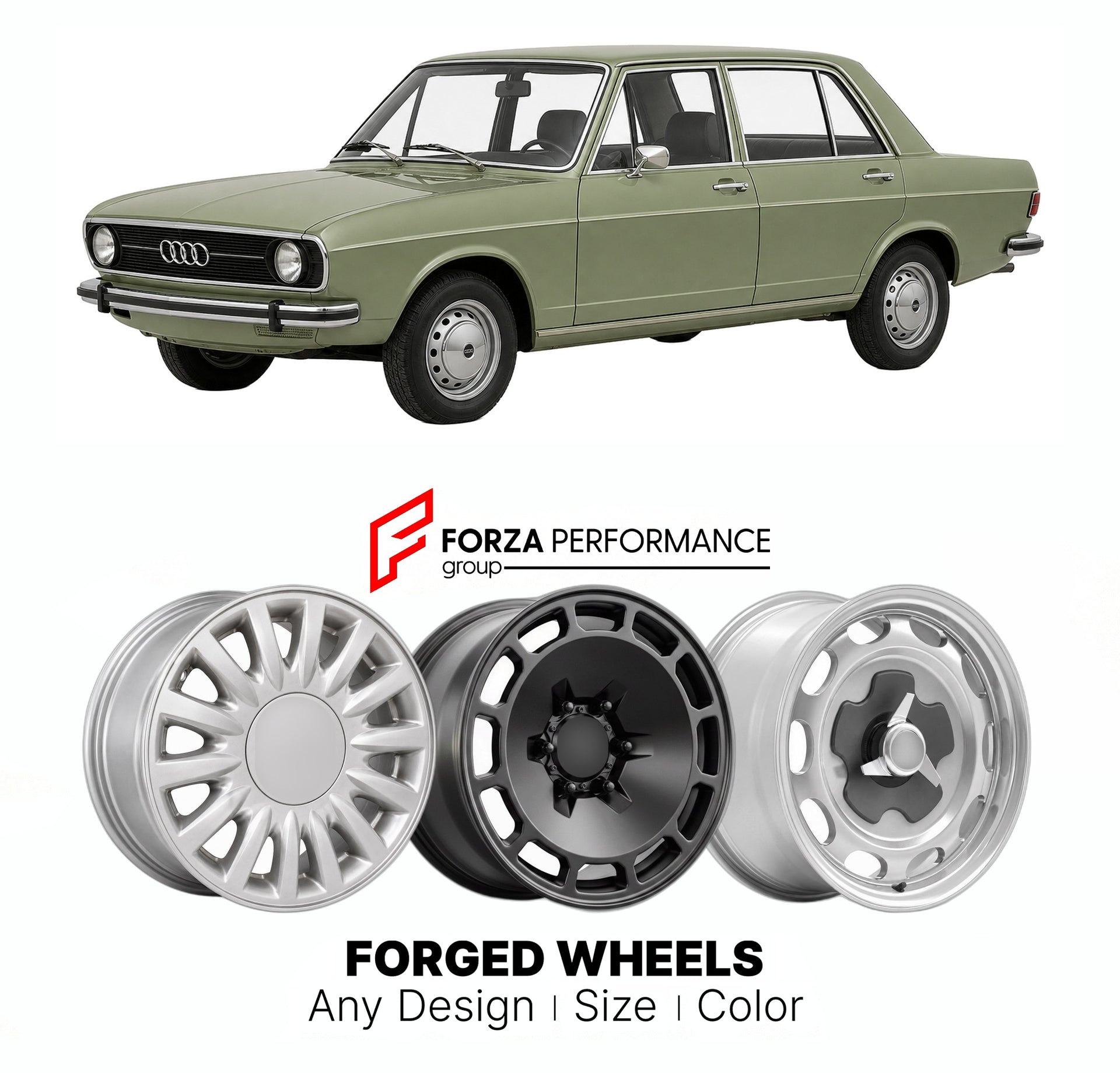 CUSTOM CLASSIC VINTAGE RESTOMOD RETRO OLD SCHOOL FORGED WHEELS RIMS for AUDI 80 B1 1972 - 1978

Custom forged wheels for Audi 80 B1 1972 - 1978. Classic, vintage, restomod wheel designs made to order in custom sizes, offsets, colors and finishes.

We manufacture premium quality forged wheels rims for Audi 80 B1 1972 - 1978 in any design, size, color.

THIS WHEEL DESIGN CAN BE CUSTOM-MADE FOR YOUR CAR IN ANY SIZE AND COLOR OPTIONS
Available in monoblock, 2-piece, 3-piece, duoblock, beadlock
3D wheel renderin