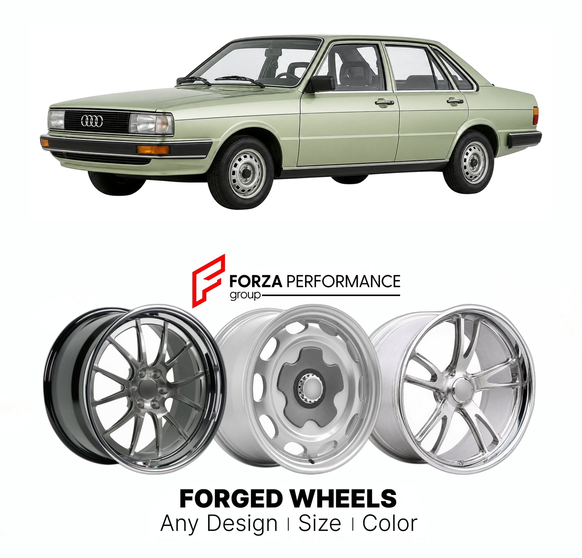 CUSTOM CLASSIC VINTAGE RESTOMOD RETRO OLD SCHOOL FORGED WHEELS RIMS for AUDI 80 B2 1978 - 1986

Custom forged wheels for Audi 80 B2 1978 - 1986. Classic, vintage, restomod wheel designs made to order in custom sizes, offsets, colors and finishes.

We manufacture premium quality forged wheels rims for Audi 80 B2 1978 - 1986 in any design, size, color.

THIS WHEEL DESIGN CAN BE CUSTOM-MADE FOR YOUR CAR IN ANY SIZE AND COLOR OPTIONS
Available in monoblock, 2-piece, 3-piece, duoblock, beadlock
3D wheel renderin