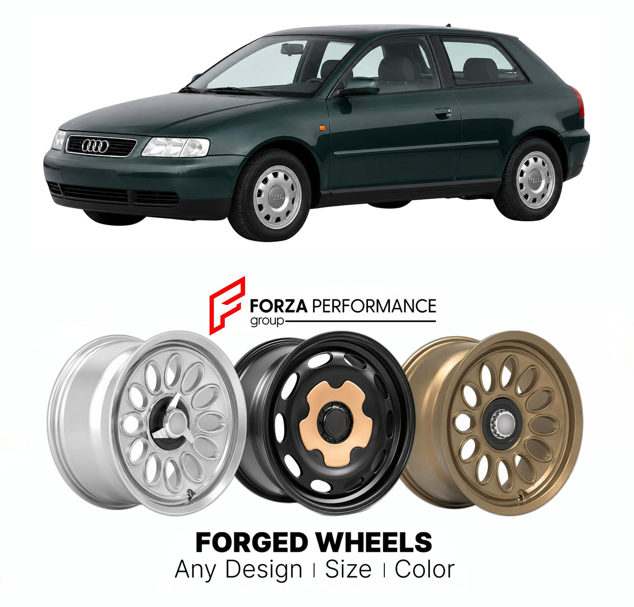 CUSTOM CLASSIC VINTAGE RESTOMOD RETRO OLD SCHOOL FORGED WHEELS RIMS for AUDI A3 8L 1996 - 2003

Custom forged wheels for Audi A3 8L 1996 - 2003. Classic, vintage, restomod wheel designs made to order in custom sizes, offsets, colors and finishes.

We manufacture premium quality forged wheels rims for Audi A3 8L 1996 - 2003 in any design, size, color.

THIS WHEEL DESIGN CAN BE CUSTOM-MADE FOR YOUR CAR IN ANY SIZE AND COLOR OPTIONS
Available in monoblock, 2-piece, 3-piece, duoblock, beadlock
3D wheel renderin