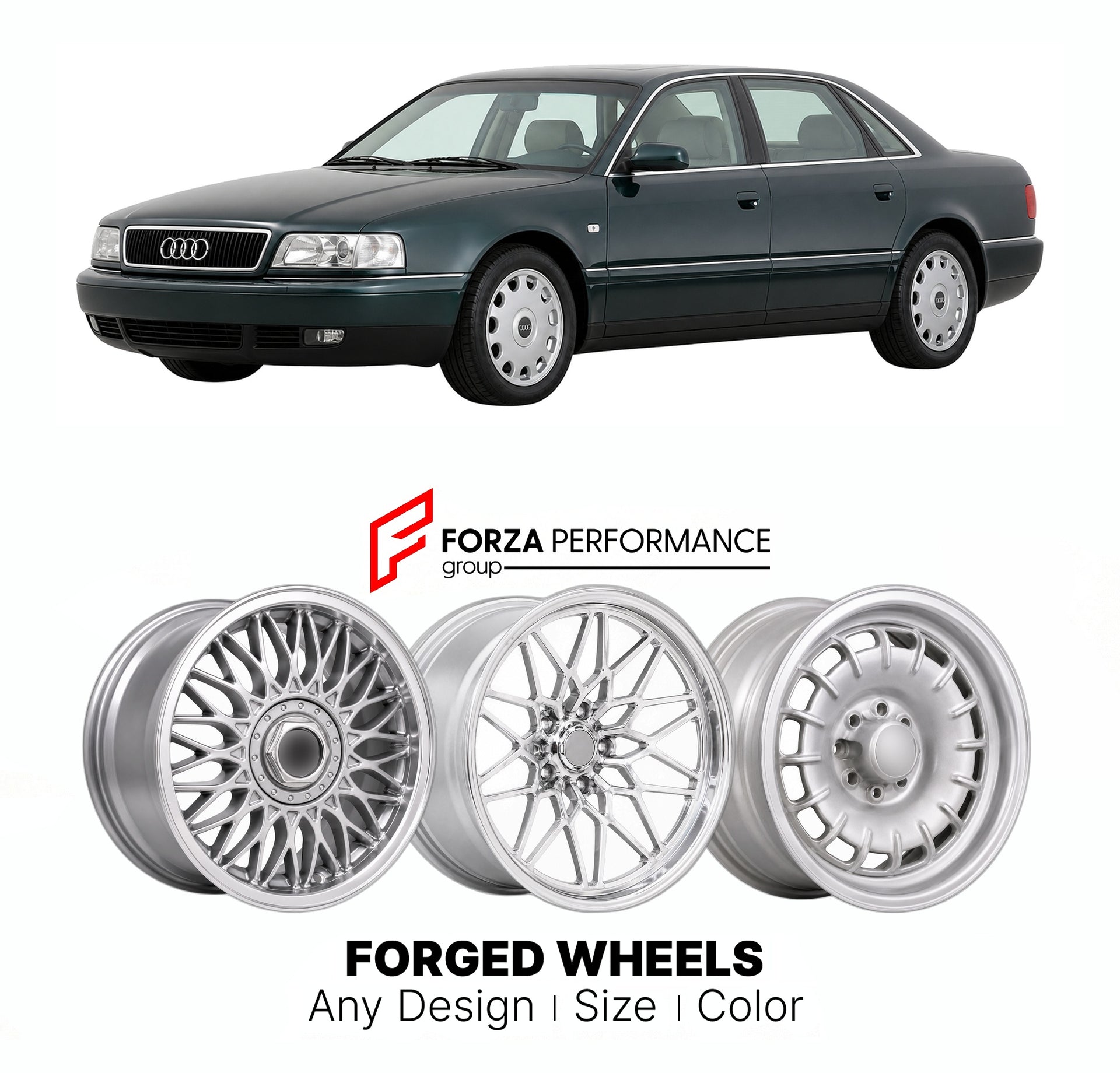 CUSTOM CLASSIC VINTAGE RESTOMOD RETRO OLD SCHOOL FORGED WHEELS RIMS for AUDI A8 D2 1994 - 2002

Custom forged wheels for Audi A8 D2 1994 - 2002. Classic, vintage, restomod wheel designs made to order in custom sizes, offsets, colors and finishes.

We manufacture premium quality forged wheels rims for Audi A8 D2 1994 - 2002 in any design, size, color.

THIS WHEEL DESIGN CAN BE CUSTOM-MADE FOR YOUR CAR IN ANY SIZE AND COLOR OPTIONS
Available in monoblock, 2-piece, 3-piece, duoblock, beadlock
3D wheel renderin