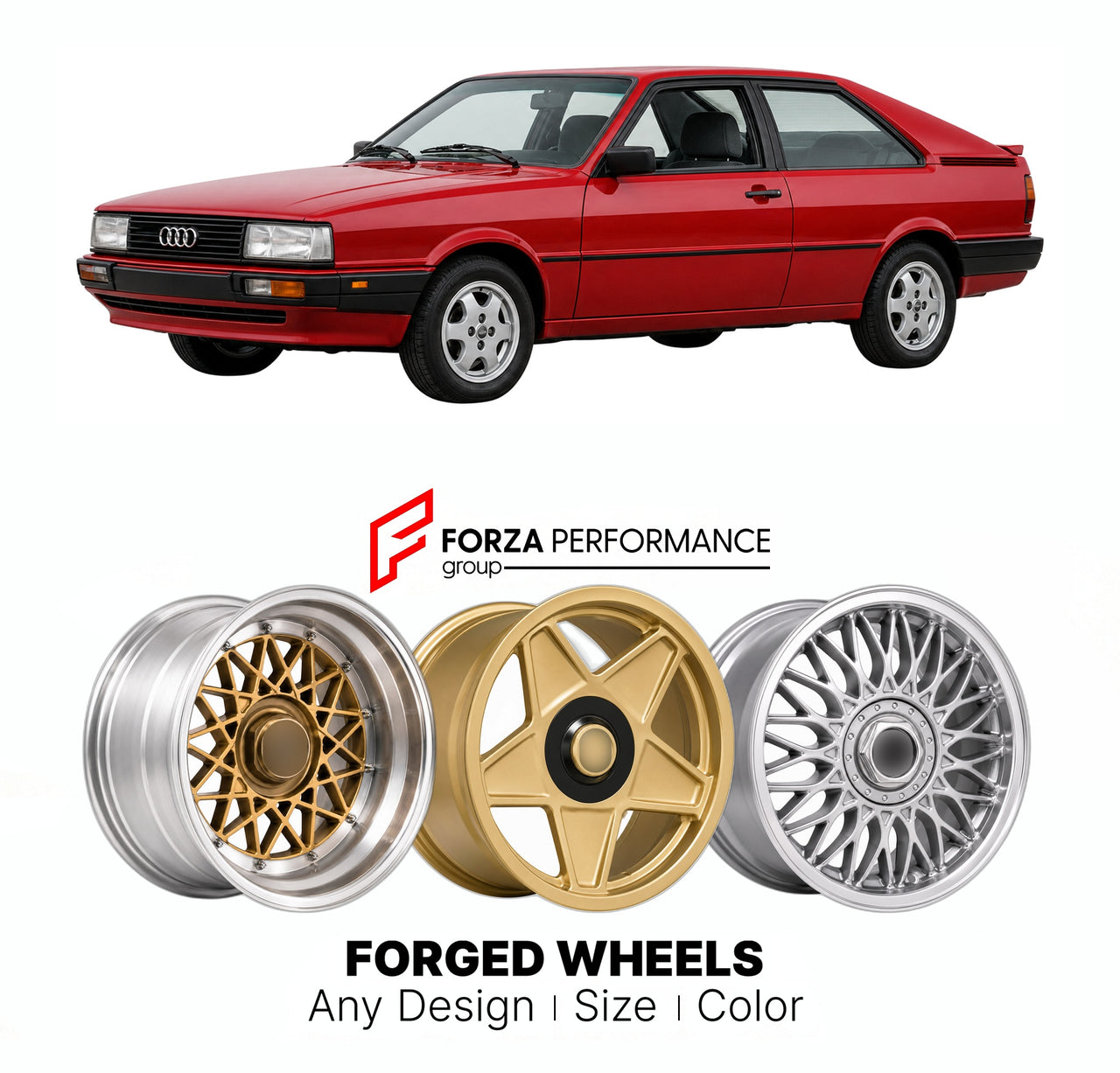 CUSTOM CLASSIC VINTAGE RESTOMOD RETRO OLD SCHOOL FORGED WHEELS RIMS for AUDI COUPE B3 TYP 89 1988 - 1996

Custom forged wheels for Audi Coupe B3 Typ 89 1988 - 1996. Classic, vintage, restomod wheel designs made to order in custom sizes, offsets, colors and finishes.

We manufacture premium quality forged wheels rims for Audi Coupe B3 Typ 89 1988 - 1996 in any design, size, color.

THIS WHEEL DESIGN CAN BE CUSTOM-MADE FOR YOUR CAR IN ANY SIZE AND COLOR OPTIONS
Available in monoblock, 2-piece, 3-piece, duoblo