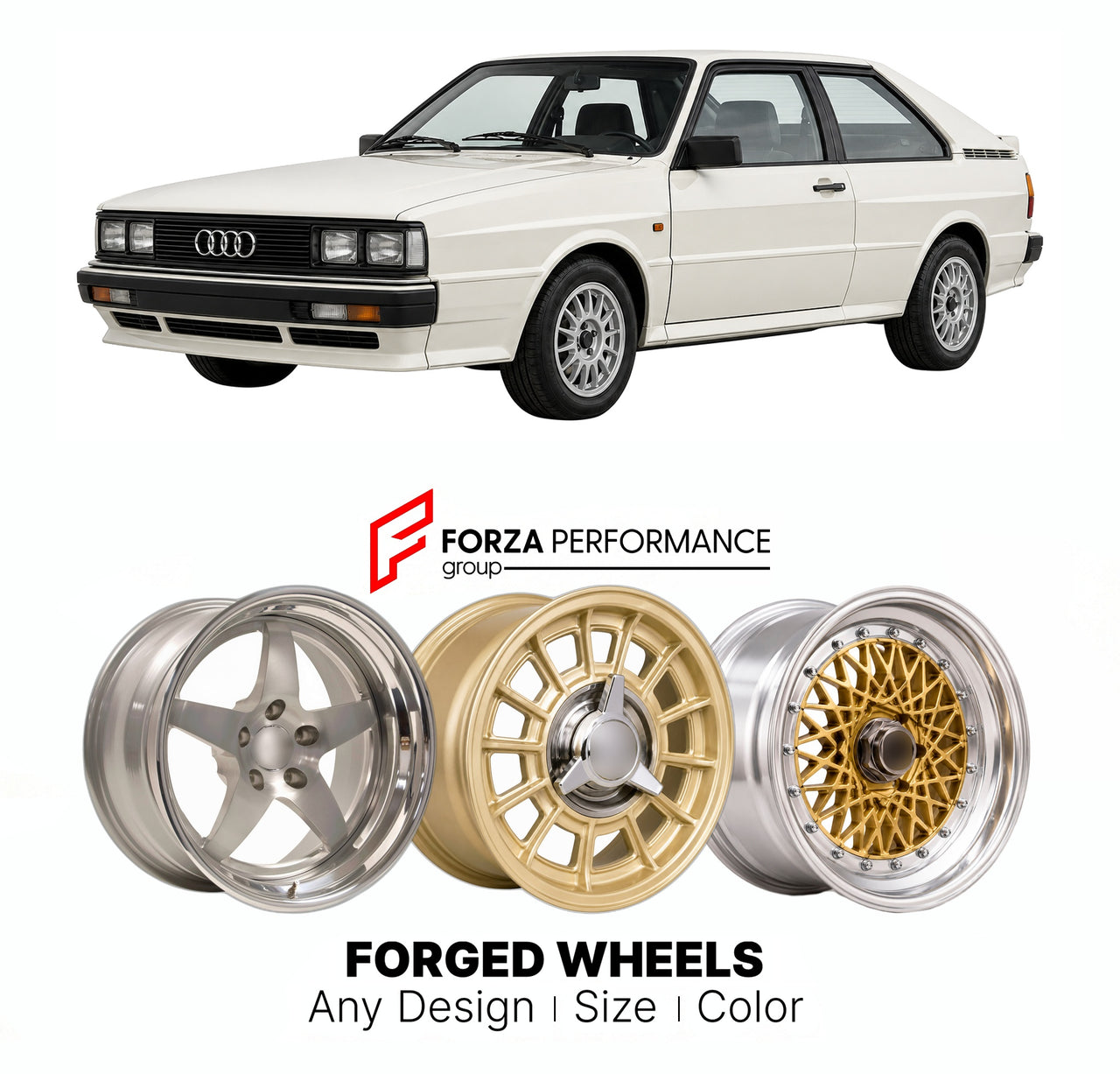 CUSTOM CLASSIC VINTAGE RESTOMOD RETRO OLD SCHOOL FORGED WHEELS RIMS for AUDI QUATTRO TYP 85 1980 - 1991

Custom forged wheels for Audi Quattro Typ 85 1980 - 1991. Classic, vintage, restomod wheel designs made to order in custom sizes, offsets, colors and finishes.

We manufacture premium quality forged wheels rims for Audi Quattro Typ 85 1980 - 1991 in any design, size, color.

THIS WHEEL DESIGN CAN BE CUSTOM-MADE FOR YOUR CAR IN ANY SIZE AND COLOR OPTIONS
Available in monoblock, 2-piece, 3-piece, duoblock,