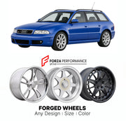 CUSTOM CLASSIC VINTAGE RESTOMOD RETRO OLD SCHOOL FORGED WHEELS RIMS for AUDI RS4 AVANT B5 1999 - 2001

Custom forged wheels for Audi RS4 Avant B5 1999 - 2001. Classic, vintage, restomod wheel designs made to order in custom sizes, offsets, colors and finishes.

We manufacture premium quality forged wheels rims for Audi RS4 Avant B5 1999 - 2001 in any design, size, color.

THIS WHEEL DESIGN CAN BE CUSTOM-MADE FOR YOUR CAR IN ANY SIZE AND COLOR OPTIONS
Available in monoblock, 2-piece, 3-piece, duoblock, beadl