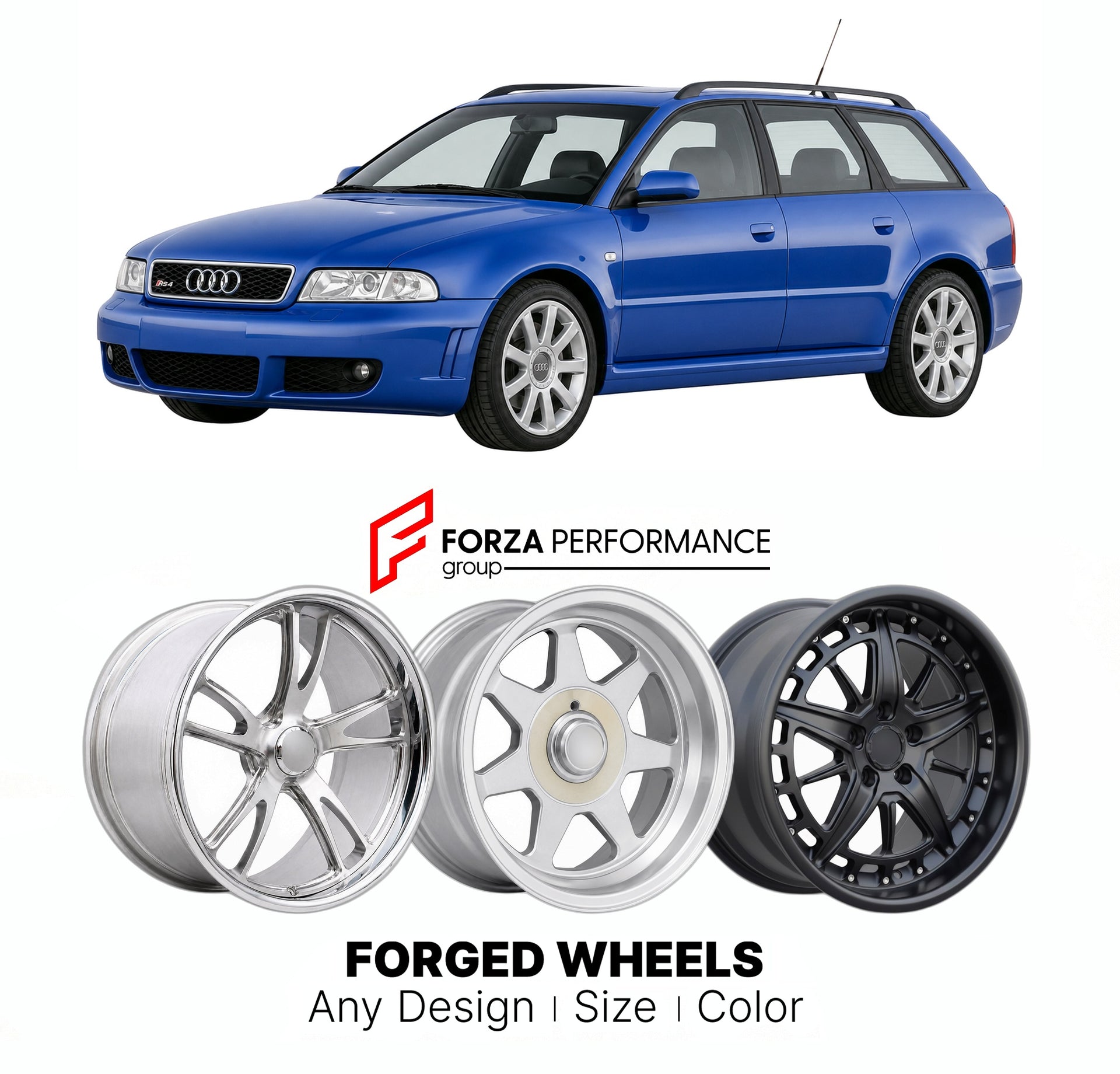 CUSTOM CLASSIC VINTAGE RESTOMOD RETRO OLD SCHOOL FORGED WHEELS RIMS for AUDI RS4 AVANT B5 1999 - 2001

Custom forged wheels for Audi RS4 Avant B5 1999 - 2001. Classic, vintage, restomod wheel designs made to order in custom sizes, offsets, colors and finishes.

We manufacture premium quality forged wheels rims for Audi RS4 Avant B5 1999 - 2001 in any design, size, color.

THIS WHEEL DESIGN CAN BE CUSTOM-MADE FOR YOUR CAR IN ANY SIZE AND COLOR OPTIONS
Available in monoblock, 2-piece, 3-piece, duoblock, beadl