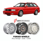 CUSTOM CLASSIC VINTAGE RESTOMOD RETRO OLD SCHOOL FORGED WHEELS RIMS for AUDI S2 AVANT 1993 - 1995

Custom forged wheels for Audi S2 Avant 1993 - 1995. Classic, vintage, restomod wheel designs made to order in custom sizes, offsets, colors and finishes.

We manufacture premium quality forged wheels rims for Audi S2 Avant 1993 - 1995 in any design, size, color.

THIS WHEEL DESIGN CAN BE CUSTOM-MADE FOR YOUR CAR IN ANY SIZE AND COLOR OPTIONS
Available in monoblock, 2-piece, 3-piece, duoblock, beadlock
3D wheel