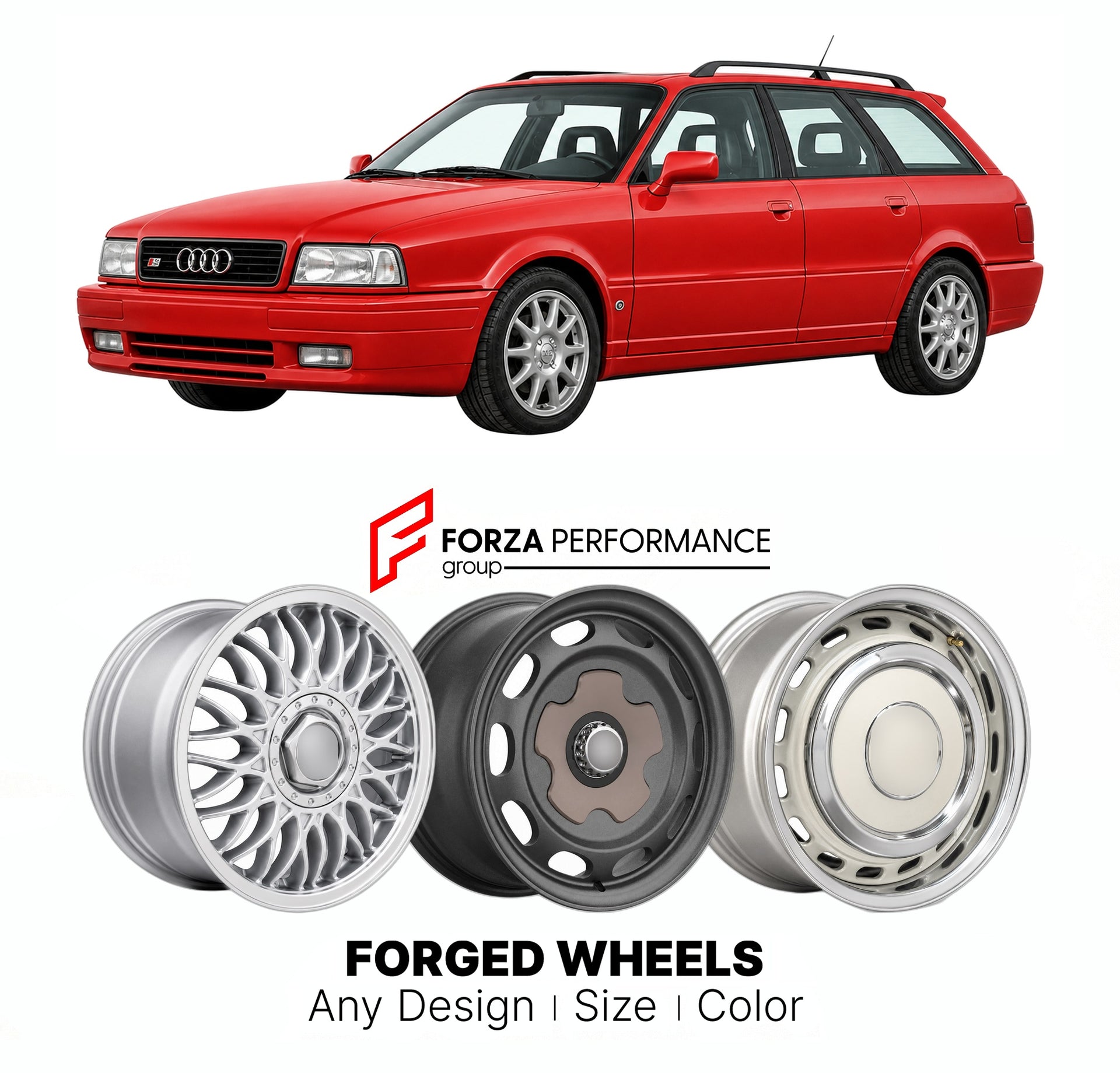 CUSTOM CLASSIC VINTAGE RESTOMOD RETRO OLD SCHOOL FORGED WHEELS RIMS for AUDI S2 AVANT 1993 - 1995

Custom forged wheels for Audi S2 Avant 1993 - 1995. Classic, vintage, restomod wheel designs made to order in custom sizes, offsets, colors and finishes.

We manufacture premium quality forged wheels rims for Audi S2 Avant 1993 - 1995 in any design, size, color.

THIS WHEEL DESIGN CAN BE CUSTOM-MADE FOR YOUR CAR IN ANY SIZE AND COLOR OPTIONS
Available in monoblock, 2-piece, 3-piece, duoblock, beadlock
3D wheel