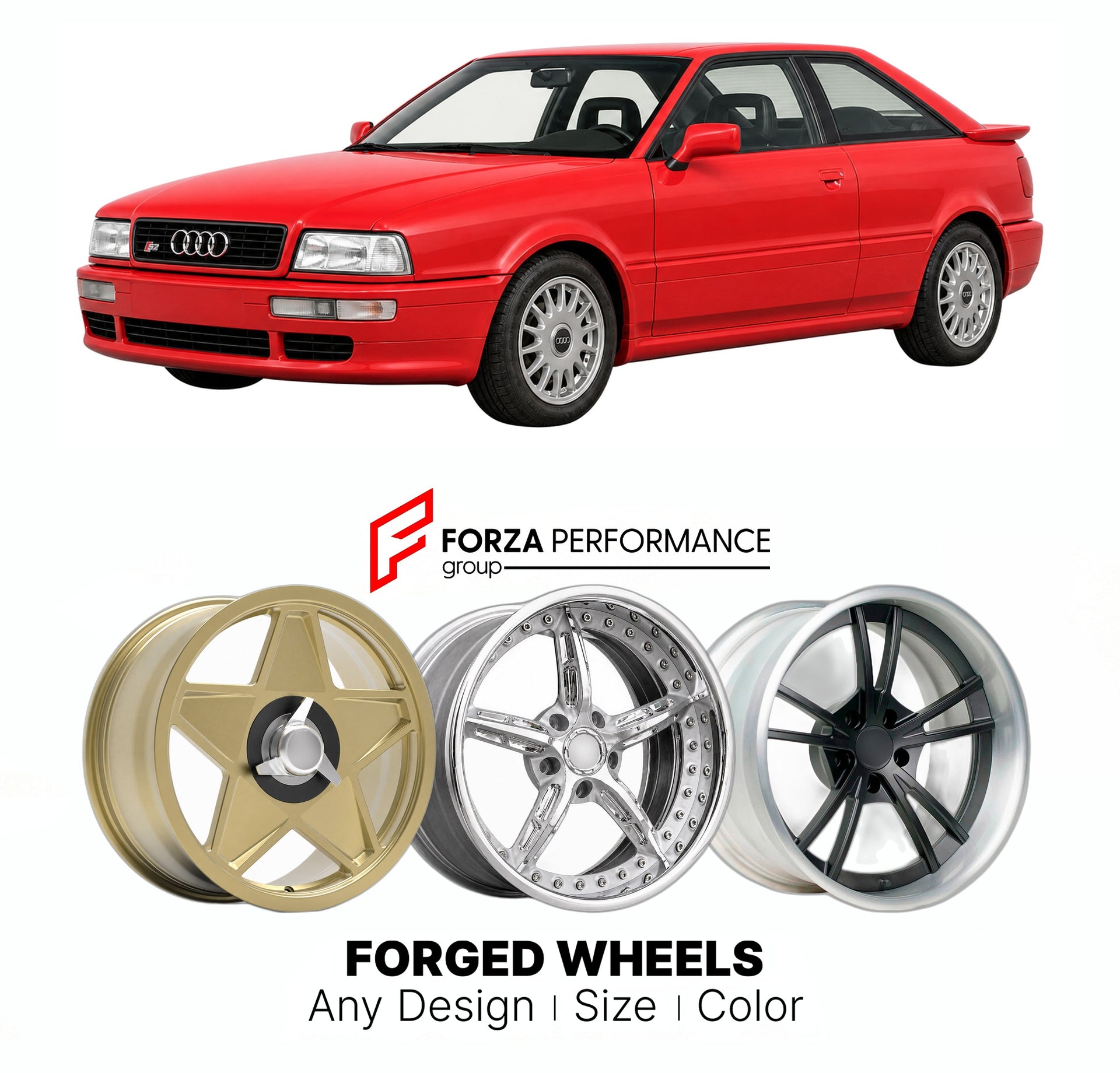 CUSTOM CLASSIC VINTAGE RESTOMOD RETRO OLD SCHOOL FORGED WHEELS RIMS for AUDI S2 COUPE 1990 - 1995

Custom forged wheels for Audi S2 Coupe 1990 - 1995. Classic, vintage, restomod wheel designs made to order in custom sizes, offsets, colors and finishes.

We manufacture premium quality forged wheels rims for Audi S2 Coupe 1990 - 1995 in any design, size, color.

THIS WHEEL DESIGN CAN BE CUSTOM-MADE FOR YOUR CAR IN ANY SIZE AND COLOR OPTIONS
Available in monoblock, 2-piece, 3-piece, duoblock, beadlock
3D wheel