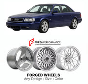 CUSTOM CLASSIC VINTAGE RESTOMOD RETRO OLD SCHOOL FORGED WHEELS RIMS for AUDI S4 B5 1997 - 2001

Custom forged wheels for Audi S4 B5 1997 - 2001. Classic, vintage, restomod wheel designs made to order in custom sizes, offsets, colors and finishes.

We manufacture premium quality forged wheels rims for Audi S4 B5 1997 - 2001 in any design, size, color.

THIS WHEEL DESIGN CAN BE CUSTOM-MADE FOR YOUR CAR IN ANY SIZE AND COLOR OPTIONS
Available in monoblock, 2-piece, 3-piece, duoblock, beadlock
3D wheel renderin