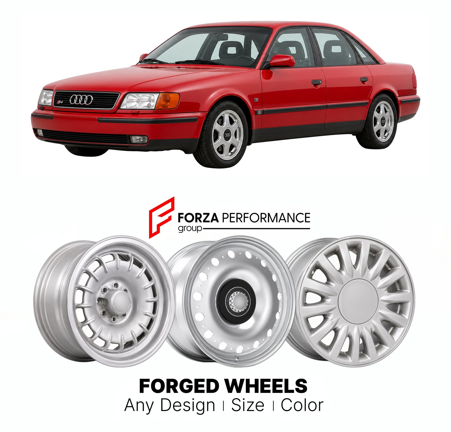 CUSTOM CLASSIC VINTAGE RESTOMOD RETRO OLD SCHOOL FORGED WHEELS RIMS for AUDI S4 C4 1991 - 1994

Custom forged wheels for Audi S4 C4 1991 - 1994. Classic, vintage, restomod wheel designs made to order in custom sizes, offsets, colors and finishes.

We manufacture premium quality forged wheels rims for Audi S4 C4 1991 - 1994 in any design, size, color.

THIS WHEEL DESIGN CAN BE CUSTOM-MADE FOR YOUR CAR IN ANY SIZE AND COLOR OPTIONS
Available in monoblock, 2-piece, 3-piece, duoblock, beadlock
3D wheel renderin