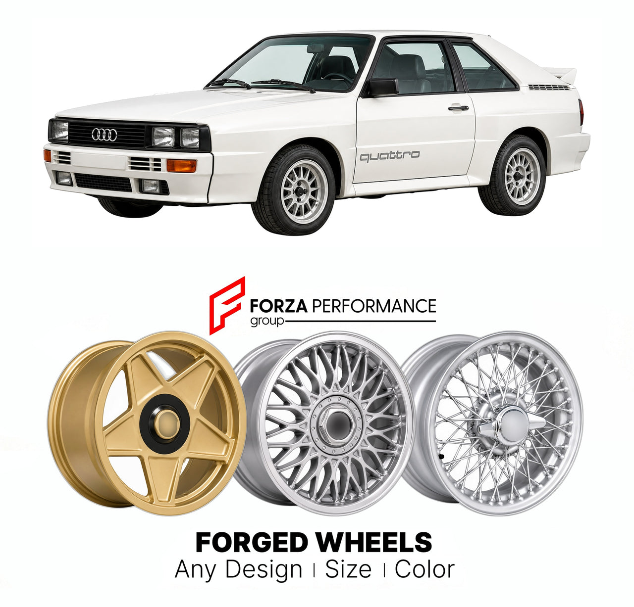 CUSTOM CLASSIC VINTAGE RESTOMOD RETRO OLD SCHOOL FORGED WHEELS RIMS for AUDI SPORT QUATTRO TYP 85 1984 - 1985

Custom forged wheels for Audi Sport Quattro Typ 85 1984 - 1985. Classic, vintage, restomod wheel designs made to order in custom sizes, offsets, colors and finishes.

We manufacture premium quality forged wheels rims for Audi Sport Quattro Typ 85 1984 - 1985 in any design, size, color.

THIS WHEEL DESIGN CAN BE CUSTOM-MADE FOR YOUR CAR IN ANY SIZE AND COLOR OPTIONS
Available in monoblock, 2-piece, 
