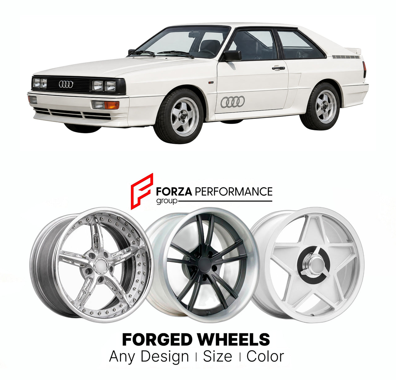 CUSTOM CLASSIC VINTAGE RESTOMOD RETRO OLD SCHOOL FORGED WHEELS RIMS for AUDI UR-QUATTRO 1980 - 1991

Custom forged wheels for Audi Ur-Quattro 1980 - 1991. Classic, vintage, restomod wheel designs made to order in custom sizes, offsets, colors and finishes.

We manufacture premium quality forged wheels rims for Audi Ur-Quattro 1980 - 1991 in any design, size, color.

THIS WHEEL DESIGN CAN BE CUSTOM-MADE FOR YOUR CAR IN ANY SIZE AND COLOR OPTIONS
Available in monoblock, 2-piece, 3-piece, duoblock, beadlock
3D