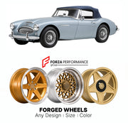 CUSTOM CLASSIC VINTAGE RESTOMOD RETRO OLD SCHOOL FORGED WHEELS RIMS for AUSTIN-HEALEY 3000 BIG HEALEY MK I-III 1959 - 1967

Custom forged wheels for Austin-Healey 3000 Big Healey MK I-III 1959 - 1967. Classic, vintage, restomod wheel designs made to order in custom sizes, offsets, colors and finishes.

We manufacture premium quality forged wheels rims for Austin-Healey 3000 Big Healey MK I-III 1959 - 1967 in any design, size, color.

THIS WHEEL DESIGN CAN BE CUSTOM-MADE FOR YOUR CAR IN ANY SIZE AND COLOR OP