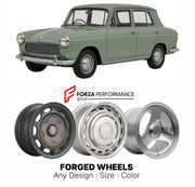 CUSTOM CLASSIC VINTAGE RESTOMOD RETRO OLD SCHOOL FORGED WHEELS RIMS for AUSTIN A40 FARINA MK 1 MK 2 1958 - 1967

Custom forged wheels for Austin A40 Farina MK 1 MK 2 1958 - 1967. Classic, vintage, restomod wheel designs made to order in custom sizes, offsets, colors and finishes.

We manufacture premium quality forged wheels rims for Austin A40 Farina MK 1 MK 2 1958 - 1967 in any design, size, color.

THIS WHEEL DESIGN CAN BE CUSTOM-MADE FOR YOUR CAR IN ANY SIZE AND COLOR OPTIONS
Available in monoblock, 2-p