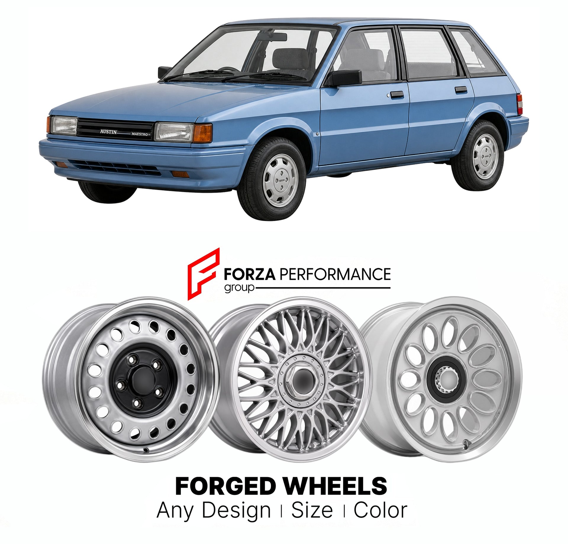 CUSTOM CLASSIC VINTAGE RESTOMOD RETRO OLD SCHOOL FORGED WHEELS RIMS for AUSTIN MAESTRO 1983 - 1994

Custom forged wheels for Austin Maestro 1983 - 1994. Classic, vintage, restomod wheel designs made to order in custom sizes, offsets, colors and finishes.

We manufacture premium quality forged wheels rims for Austin Maestro 1983 - 1994 in any design, size, color.

THIS WHEEL DESIGN CAN BE CUSTOM-MADE FOR YOUR CAR IN ANY SIZE AND COLOR OPTIONS
Available in monoblock, 2-piece, 3-piece, duoblock, beadlock
3D wh