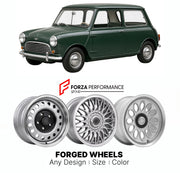 CUSTOM CLASSIC VINTAGE RESTOMOD RETRO OLD SCHOOL FORGED WHEELS RIMS for AUSTIN MINI MARK I 1959 - 1967

Custom forged wheels for Austin Mini Mark I 1959 - 1967. Classic, vintage, restomod wheel designs made to order in custom sizes, offsets, colors and finishes.

We manufacture premium quality forged wheels rims for Austin Mini Mark I 1959 - 1967 in any design, size, color.

THIS WHEEL DESIGN CAN BE CUSTOM-MADE FOR YOUR CAR IN ANY SIZE AND COLOR OPTIONS
Available in monoblock, 2-piece, 3-piece, duoblock, be