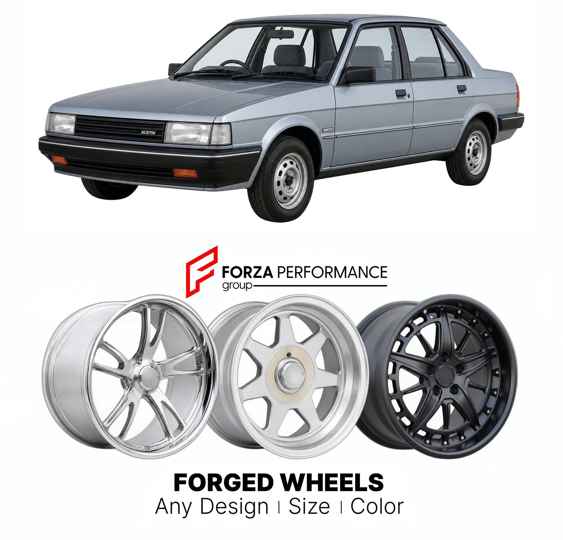 CUSTOM CLASSIC VINTAGE RESTOMOD RETRO OLD SCHOOL FORGED WHEELS RIMS for AUSTIN MONTEGO 1984 - 1994

Custom forged wheels for Austin Montego 1984 - 1994. Classic, vintage, restomod wheel designs made to order in custom sizes, offsets, colors and finishes.

We manufacture premium quality forged wheels rims for Austin Montego 1984 - 1994 in any design, size, color.

THIS WHEEL DESIGN CAN BE CUSTOM-MADE FOR YOUR CAR IN ANY SIZE AND COLOR OPTIONS
Available in monoblock, 2-piece, 3-piece, duoblock, beadlock
3D wh