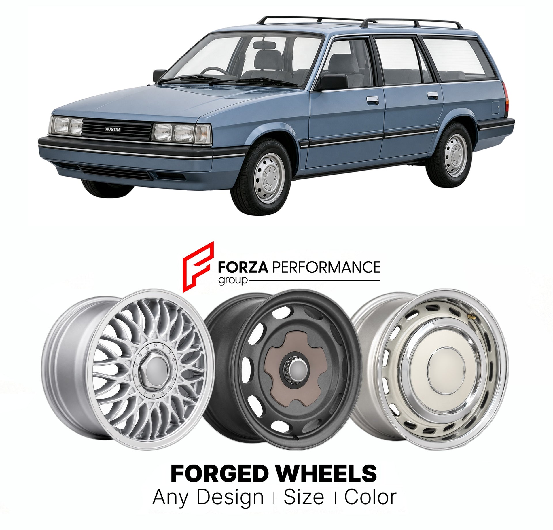 CUSTOM CLASSIC VINTAGE RESTOMOD RETRO OLD SCHOOL FORGED WHEELS RIMS for AUSTIN MONTEGO ESTATE 1984 - 1994

Custom forged wheels for Austin Montego Estate 1984 - 1994. Classic, vintage, restomod wheel designs made to order in custom sizes, offsets, colors and finishes.

We manufacture premium quality forged wheels rims for Austin Montego Estate 1984 - 1994 in any design, size, color.

THIS WHEEL DESIGN CAN BE CUSTOM-MADE FOR YOUR CAR IN ANY SIZE AND COLOR OPTIONS
Available in monoblock, 2-piece, 3-piece, duo