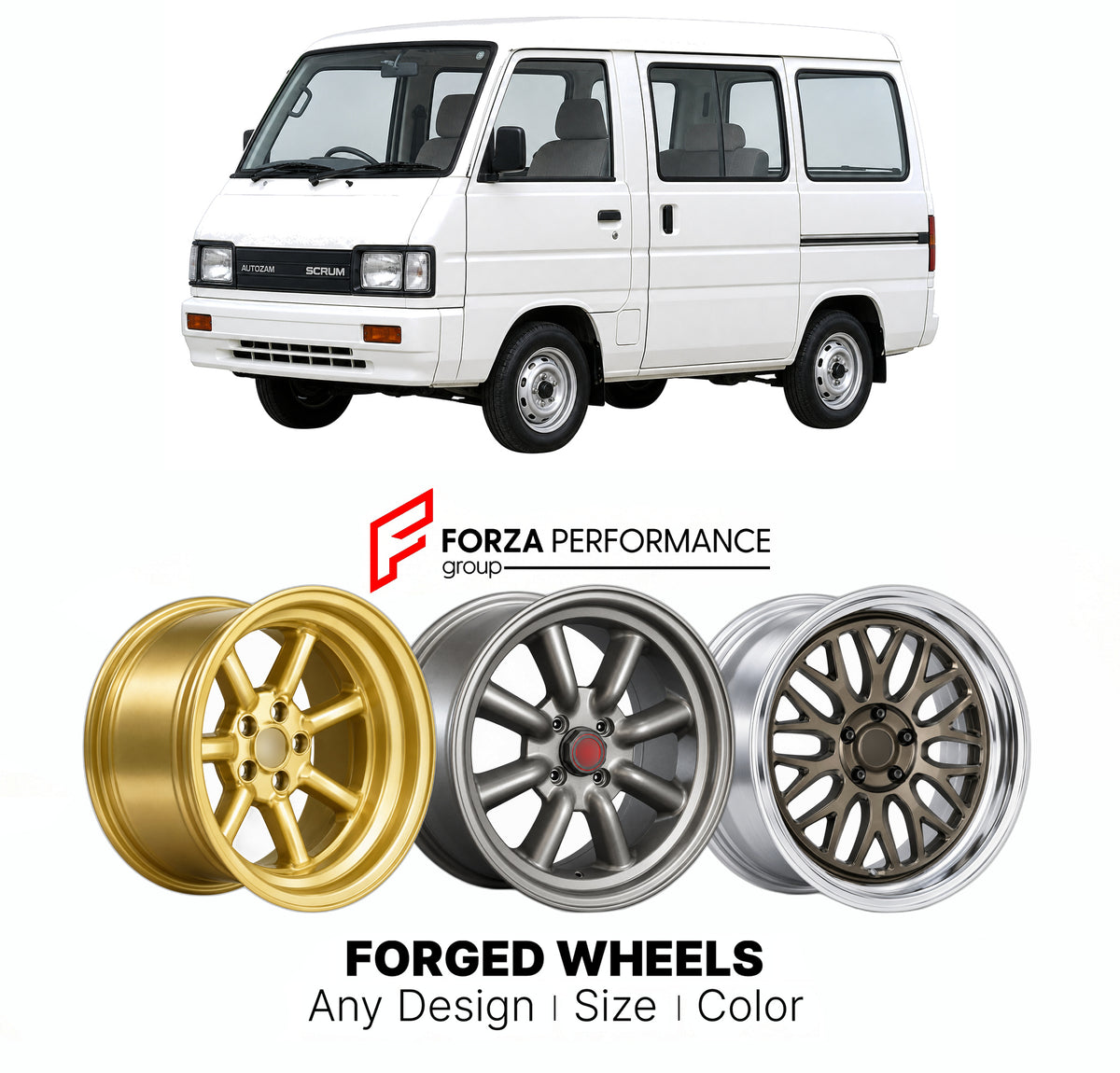 CUSTOM CLASSIC VINTAGE RESTOMOD RETRO OLD SCHOOL FORGED WHEELS RIMS for AUTOZAM SCRUM DG DH SERIES 1989 - 1999

Custom forged wheels for Autozam Scrum DG DH Series 1989 - 1999. Classic, vintage, restomod and retro JDM wheel designs made to order in custom sizes, offsets, colors and finishes with guaranteed fitment.

We manufacture premium quality forged wheels rims for Autozam Scrum DG DH Series 1989 - 1999 in any design, size, color.

JDM WHEEL DESIGNS: our Japanese collection for hatchbacks, kei cars and 