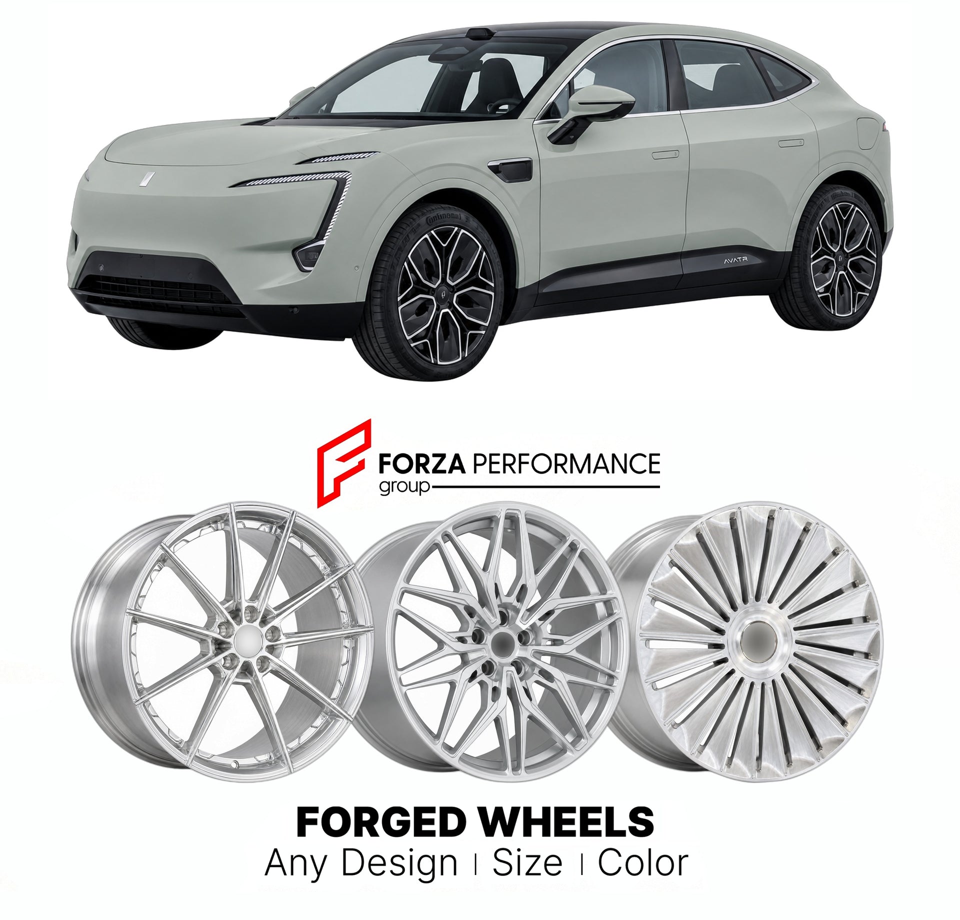 Custom forged wheels for Avatr 11 2022+. Made-to-order monoblock, 2-piece and 3-piece wheels in custom sizes, offsets, colors and finishes with guaranteed vehicle fitment.

We manufacture premium quality forged wheels rims for Avatr 11 2022+ in any design, size, color.

THIS WHEEL DESIGN CAN BE CUSTOM-MADE FOR YOUR CAR IN ANY SIZE AND COLOR OPTIONS
Available in monoblock, 2-piece, 3-piece, duoblock, beadlock
3D wheel renderings are provided according to the exact dimensions and specifications requested by t