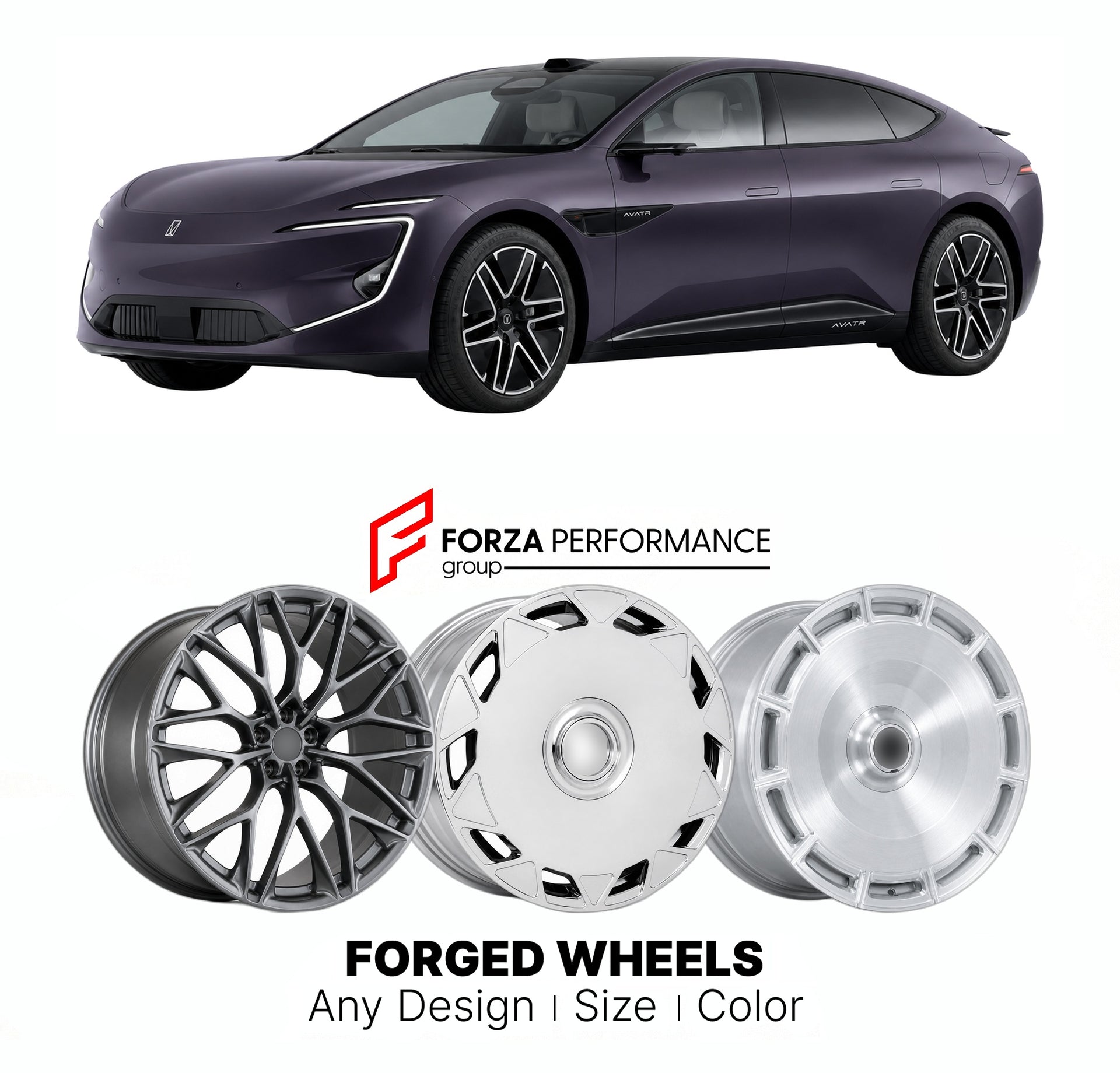 Custom forged wheels for Avatr 12 2023+. Made-to-order monoblock, 2-piece and 3-piece wheels in custom sizes, offsets, colors and finishes with guaranteed vehicle fitment.

We manufacture premium quality forged wheels rims for Avatr 12 2023+ in any design, size, color.

THIS WHEEL DESIGN CAN BE CUSTOM-MADE FOR YOUR CAR IN ANY SIZE AND COLOR OPTIONS
Available in monoblock, 2-piece, 3-piece, duoblock, beadlock
3D wheel renderings are provided according to the exact dimensions and specifications requested by t
