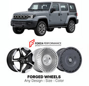 Custom forged wheels for BAIC Beijing BJ40 2024+. Made-to-order monoblock, 2-piece and 3-piece wheels in custom sizes, offsets, colors and finishes with guaranteed vehicle fitment.

We manufacture premium quality forged wheels rims for BAIC Beijing BJ40 2024+ in any design, size, color.

THIS WHEEL DESIGN CAN BE CUSTOM-MADE FOR YOUR CAR IN ANY SIZE AND COLOR OPTIONS
Available in monoblock, 2-piece, 3-piece, duoblock, beadlock
3D wheel renderings are provided according to the exact dimensions and specificati