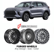 Custom forged wheels for BAIC Beijing X75 2023+. Made-to-order monoblock, 2-piece and 3-piece wheels in custom sizes, offsets, colors and finishes with guaranteed vehicle fitment.

We manufacture premium quality forged wheels rims for BAIC Beijing X75 2023+ in any design, size, color.

THIS WHEEL DESIGN CAN BE CUSTOM-MADE FOR YOUR CAR IN ANY SIZE AND COLOR OPTIONS
Available in monoblock, 2-piece, 3-piece, duoblock, beadlock
3D wheel renderings are provided according to the exact dimensions and specification