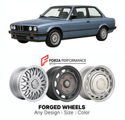 CUSTOM CLASSIC VINTAGE RESTOMOD RETRO OLD SCHOOL FORGED WHEELS RIMS for BMW 3 SERIES E30 316 318I 1982 - 1991

Custom forged wheels for BMW 3 Series E30 316 318i 1982 - 1991. Classic, vintage, restomod wheel designs made to order in custom sizes, offsets, colors and finishes.

We manufacture premium quality forged wheels rims for BMW 3 Series E30 316 318i 1982 - 1991 in any design, size, color.

THIS WHEEL DESIGN CAN BE CUSTOM-MADE FOR YOUR CAR IN ANY SIZE AND COLOR OPTIONS
Available in monoblock, 2-piece, 