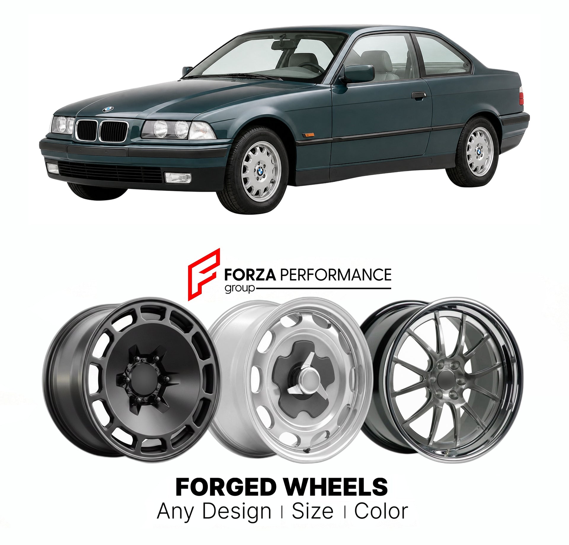 CUSTOM CLASSIC VINTAGE RESTOMOD RETRO OLD SCHOOL FORGED WHEELS RIMS for BMW 3 SERIES E36 1990 - 1998

Custom forged wheels for BMW 3 Series E36 1990 - 1998. Classic, vintage, restomod wheel designs made to order in custom sizes, offsets, colors and finishes.

We manufacture premium quality forged wheels rims for BMW 3 Series E36 1990 - 1998 in any design, size, color.

THIS WHEEL DESIGN CAN BE CUSTOM-MADE FOR YOUR CAR IN ANY SIZE AND COLOR OPTIONS
Available in monoblock, 2-piece, 3-piece, duoblock, beadlock