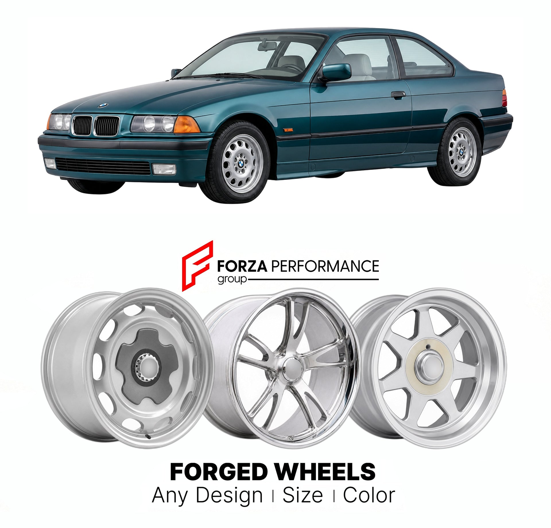 CUSTOM CLASSIC VINTAGE RESTOMOD RETRO OLD SCHOOL FORGED WHEELS RIMS for BMW 3 SERIES E36 1990 - 2000

Custom forged wheels for BMW 3 Series E36 1990 - 2000. Classic, vintage, restomod wheel designs made to order in custom sizes, offsets, colors and finishes.

We manufacture premium quality forged wheels rims for BMW 3 Series E36 1990 - 2000 in any design, size, color.

THIS WHEEL DESIGN CAN BE CUSTOM-MADE FOR YOUR CAR IN ANY SIZE AND COLOR OPTIONS
Available in monoblock, 2-piece, 3-piece, duoblock, beadlock