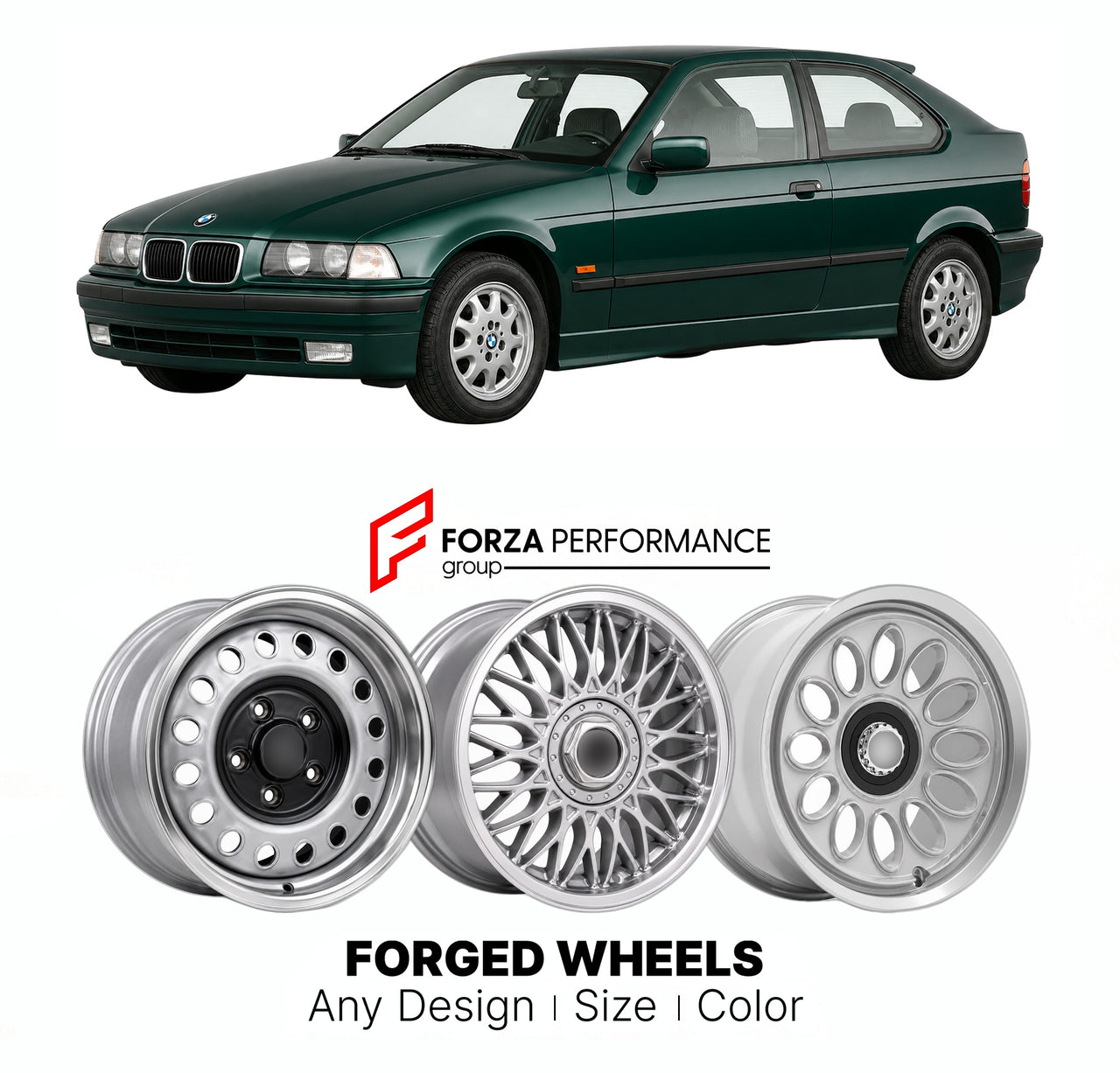 CUSTOM CLASSIC VINTAGE RESTOMOD RETRO OLD SCHOOL FORGED WHEELS RIMS for BMW 3 SERIES E36 COMPACT 1994 - 2000

Custom forged wheels for BMW 3 Series E36 Compact 1994 - 2000. Classic, vintage, restomod wheel designs made to order in custom sizes, offsets, colors and finishes.

We manufacture premium quality forged wheels rims for BMW 3 Series E36 Compact 1994 - 2000 in any design, size, color.

THIS WHEEL DESIGN CAN BE CUSTOM-MADE FOR YOUR CAR IN ANY SIZE AND COLOR OPTIONS
Available in monoblock, 2-piece, 3-p