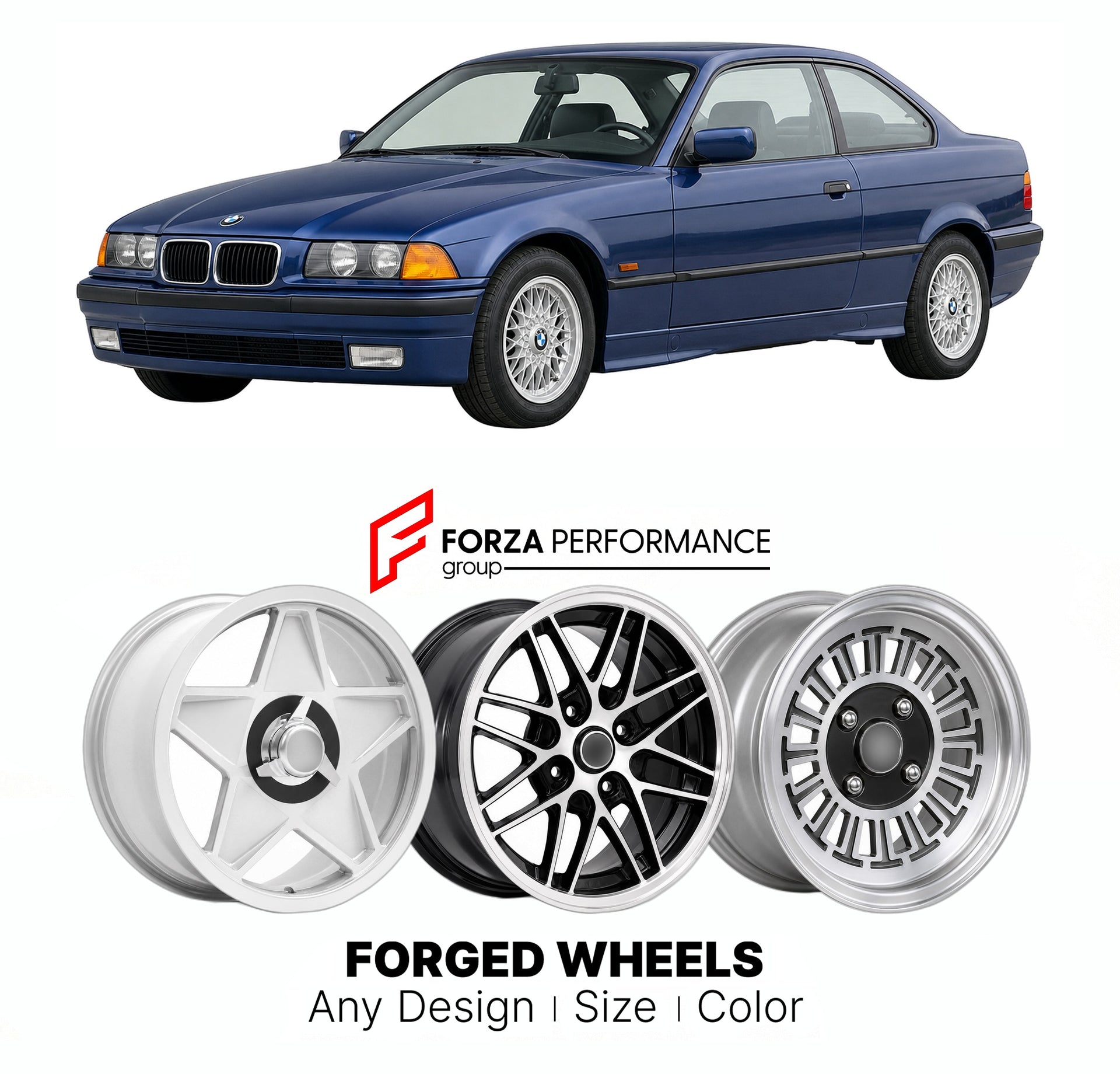 CUSTOM CLASSIC VINTAGE RESTOMOD RETRO OLD SCHOOL FORGED WHEELS RIMS for BMW 3 SERIES E36 COUPE 1991 - 1999

Custom forged wheels for BMW 3 Series E36 Coupe 1991 - 1999. Classic, vintage, restomod wheel designs made to order in custom sizes, offsets, colors and finishes.

We manufacture premium quality forged wheels rims for BMW 3 Series E36 Coupe 1991 - 1999 in any design, size, color.

THIS WHEEL DESIGN CAN BE CUSTOM-MADE FOR YOUR CAR IN ANY SIZE AND COLOR OPTIONS
Available in monoblock, 2-piece, 3-piece, 