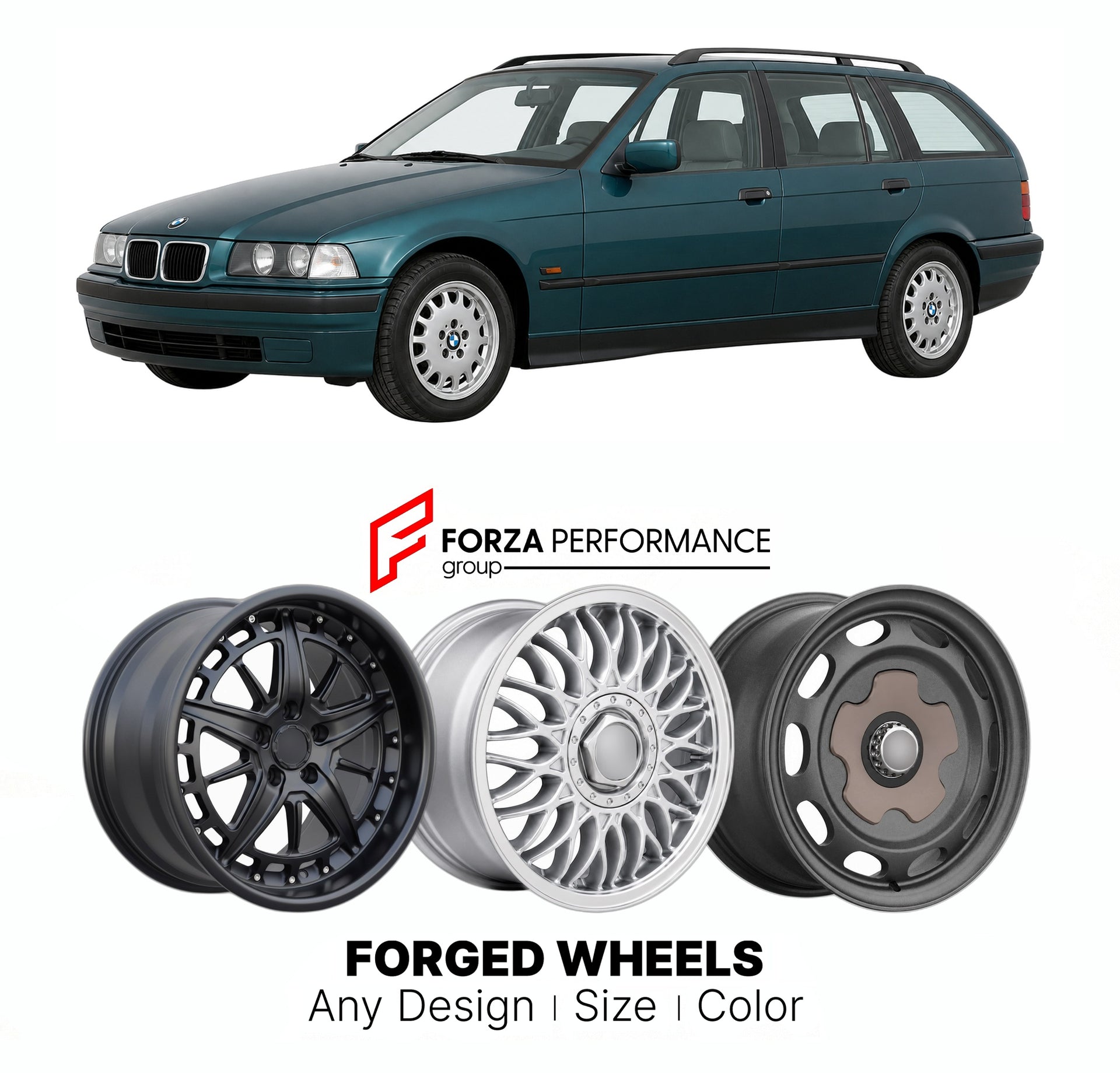 CUSTOM CLASSIC VINTAGE RESTOMOD RETRO OLD SCHOOL FORGED WHEELS RIMS for BMW 3 SERIES E36 TOURING 1994 - 1999

Custom forged wheels for BMW 3 Series E36 Touring 1994 - 1999. Classic, vintage, restomod wheel designs made to order in custom sizes, offsets, colors and finishes.

We manufacture premium quality forged wheels rims for BMW 3 Series E36 Touring 1994 - 1999 in any design, size, color.

THIS WHEEL DESIGN CAN BE CUSTOM-MADE FOR YOUR CAR IN ANY SIZE AND COLOR OPTIONS
Available in monoblock, 2-piece, 3-p