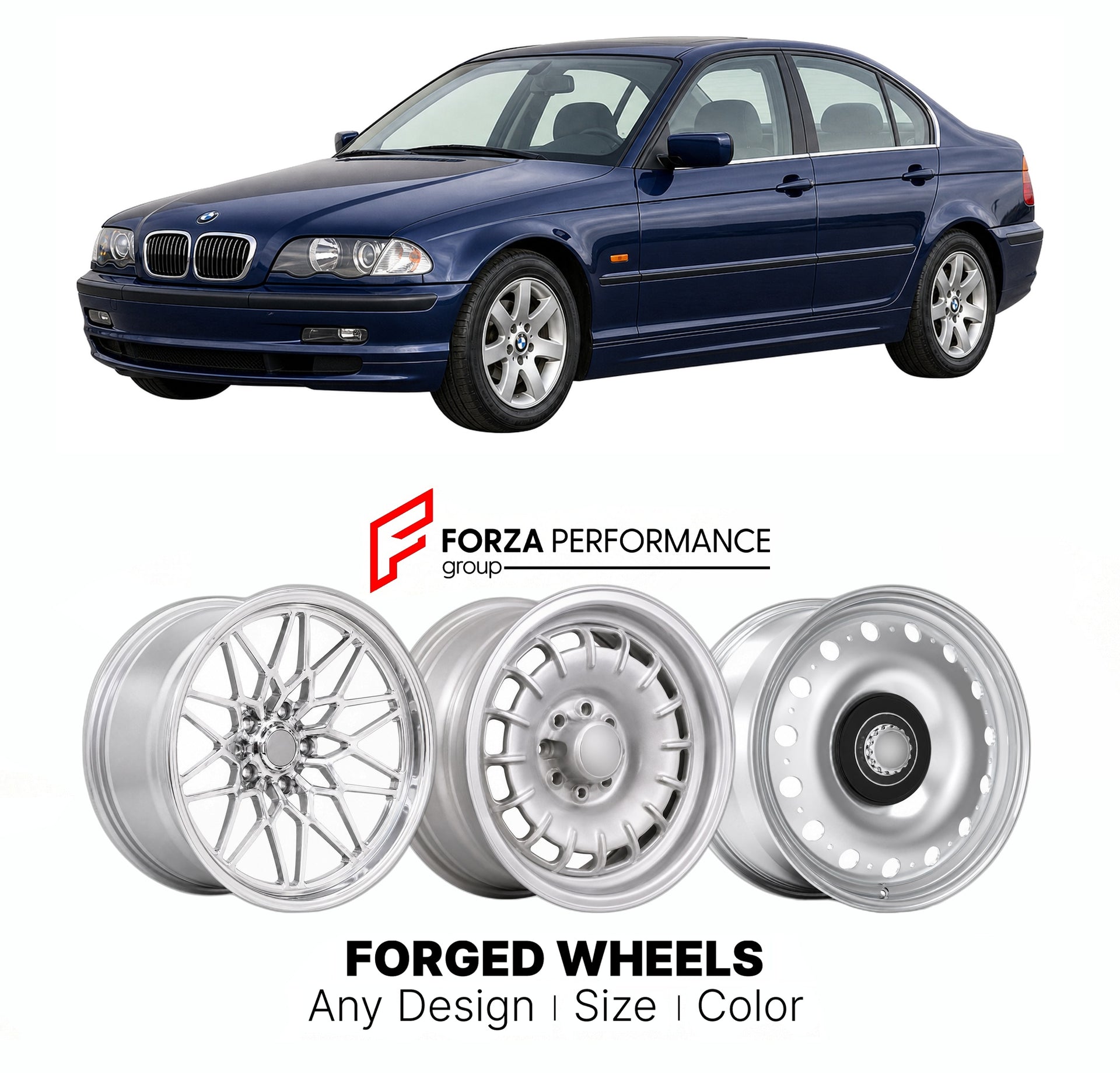 CUSTOM CLASSIC VINTAGE RESTOMOD RETRO OLD SCHOOL FORGED WHEELS RIMS for BMW 3 SERIES E46 1998 - 2006

Custom forged wheels for BMW 3 Series E46 1998 - 2006. Classic, vintage, restomod wheel designs made to order in custom sizes, offsets, colors and finishes.

We manufacture premium quality forged wheels rims for BMW 3 Series E46 1998 - 2006 in any design, size, color.

THIS WHEEL DESIGN CAN BE CUSTOM-MADE FOR YOUR CAR IN ANY SIZE AND COLOR OPTIONS
Available in monoblock, 2-piece, 3-piece, duoblock, beadlock