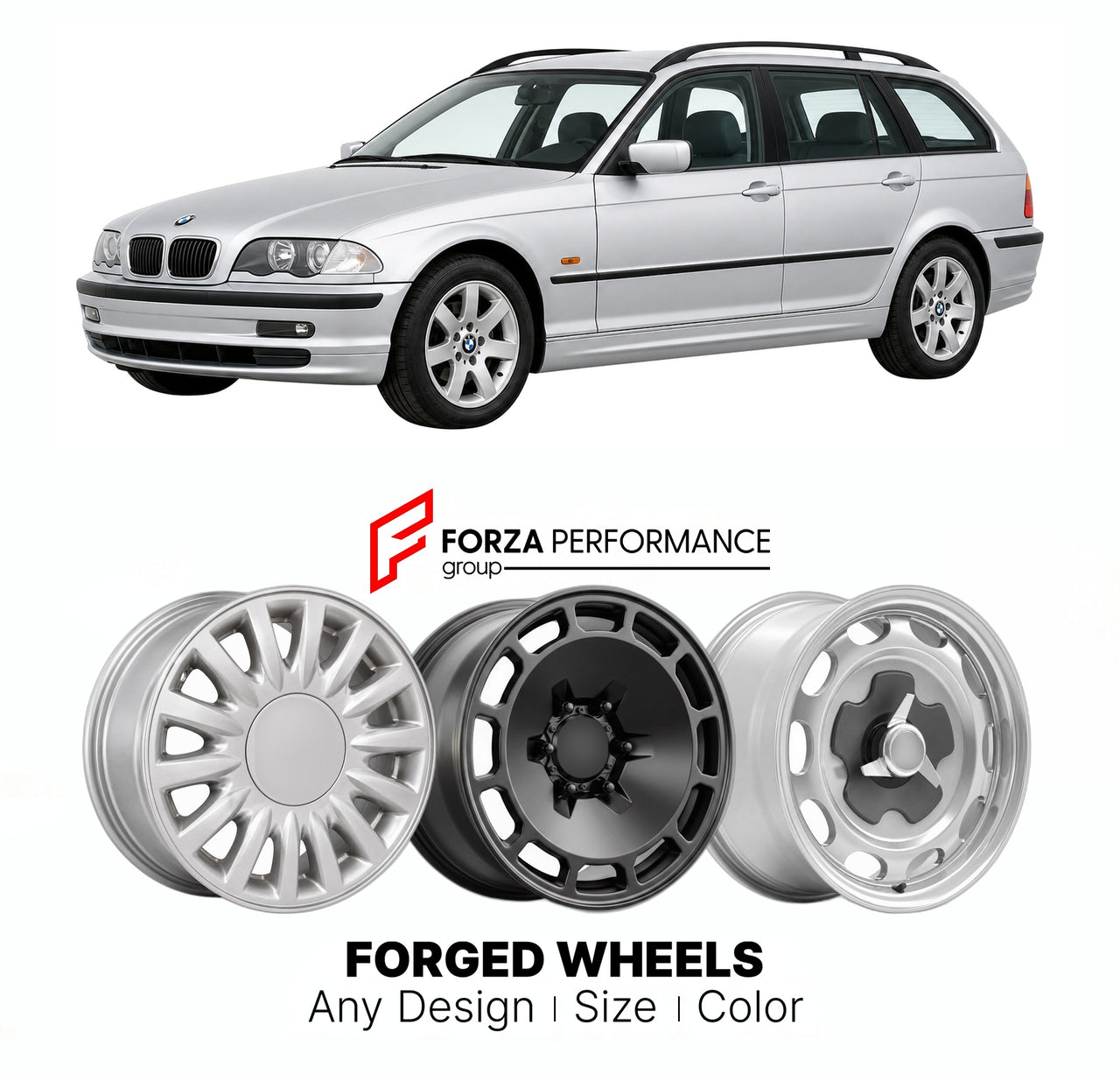 CUSTOM CLASSIC VINTAGE RESTOMOD RETRO OLD SCHOOL FORGED WHEELS RIMS for BMW 3 SERIES E46 TOURING 1999 - 2005

Custom forged wheels for BMW 3 Series E46 Touring 1999 - 2005. Classic, vintage, restomod wheel designs made to order in custom sizes, offsets, colors and finishes.

We manufacture premium quality forged wheels rims for BMW 3 Series E46 Touring 1999 - 2005 in any design, size, color.

THIS WHEEL DESIGN CAN BE CUSTOM-MADE FOR YOUR CAR IN ANY SIZE AND COLOR OPTIONS
Available in monoblock, 2-piece, 3-p