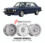 CUSTOM CLASSIC VINTAGE RESTOMOD RETRO OLD SCHOOL FORGED WHEELS RIMS for BMW 5 SERIES E12 M535I 1980 - 1981

Custom forged wheels for BMW 5 Series E12 M535i 1980 - 1981. Classic, vintage, restomod wheel designs made to order in custom sizes, offsets, colors and finishes.

We manufacture premium quality forged wheels rims for BMW 5 Series E12 M535i 1980 - 1981 in any design, size, color.

THIS WHEEL DESIGN CAN BE CUSTOM-MADE FOR YOUR CAR IN ANY SIZE AND COLOR OPTIONS
Available in monoblock, 2-piece, 3-piece, 
